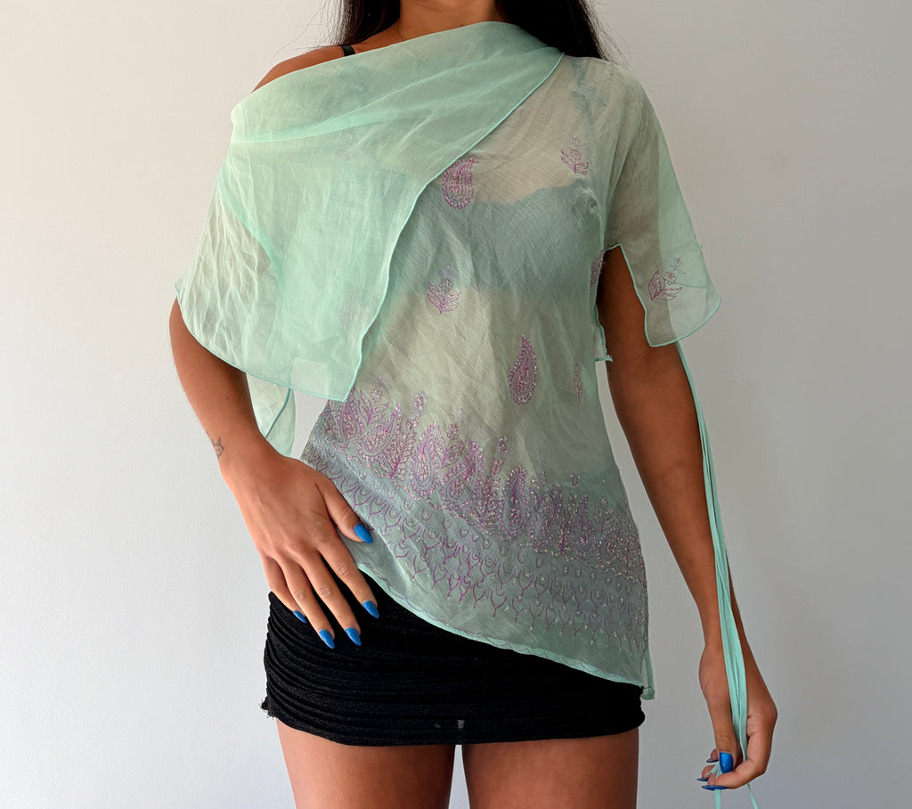 Turquoise and Pink Off Shoulder Floaty Cami