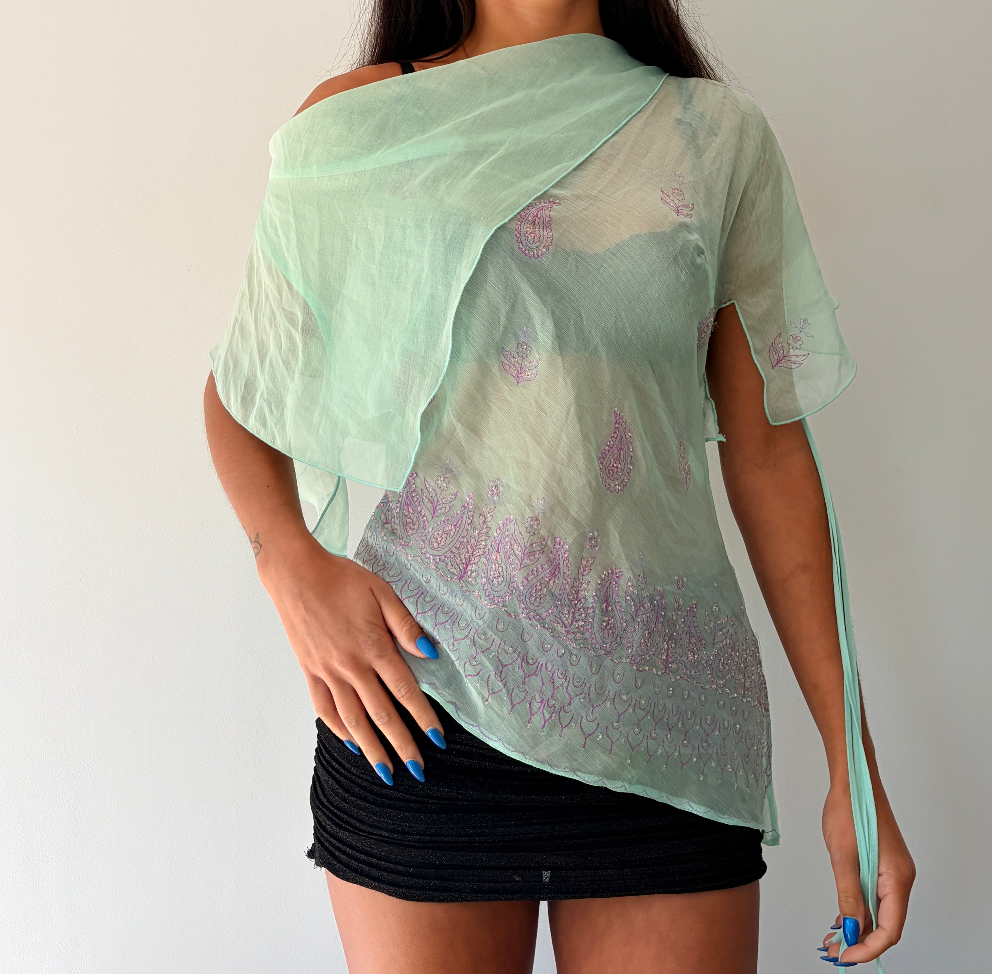 Turquoise and Pink Off Shoulder Floaty Cami