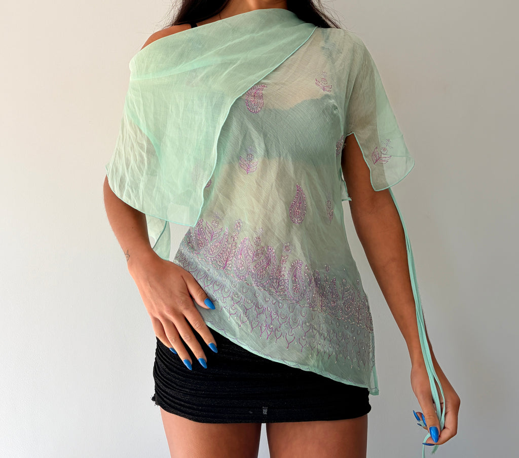 Turquoise and Pink Off Shoulder Floaty Cami