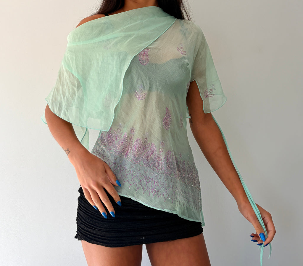 Turquoise and Pink Off Shoulder Floaty Cami