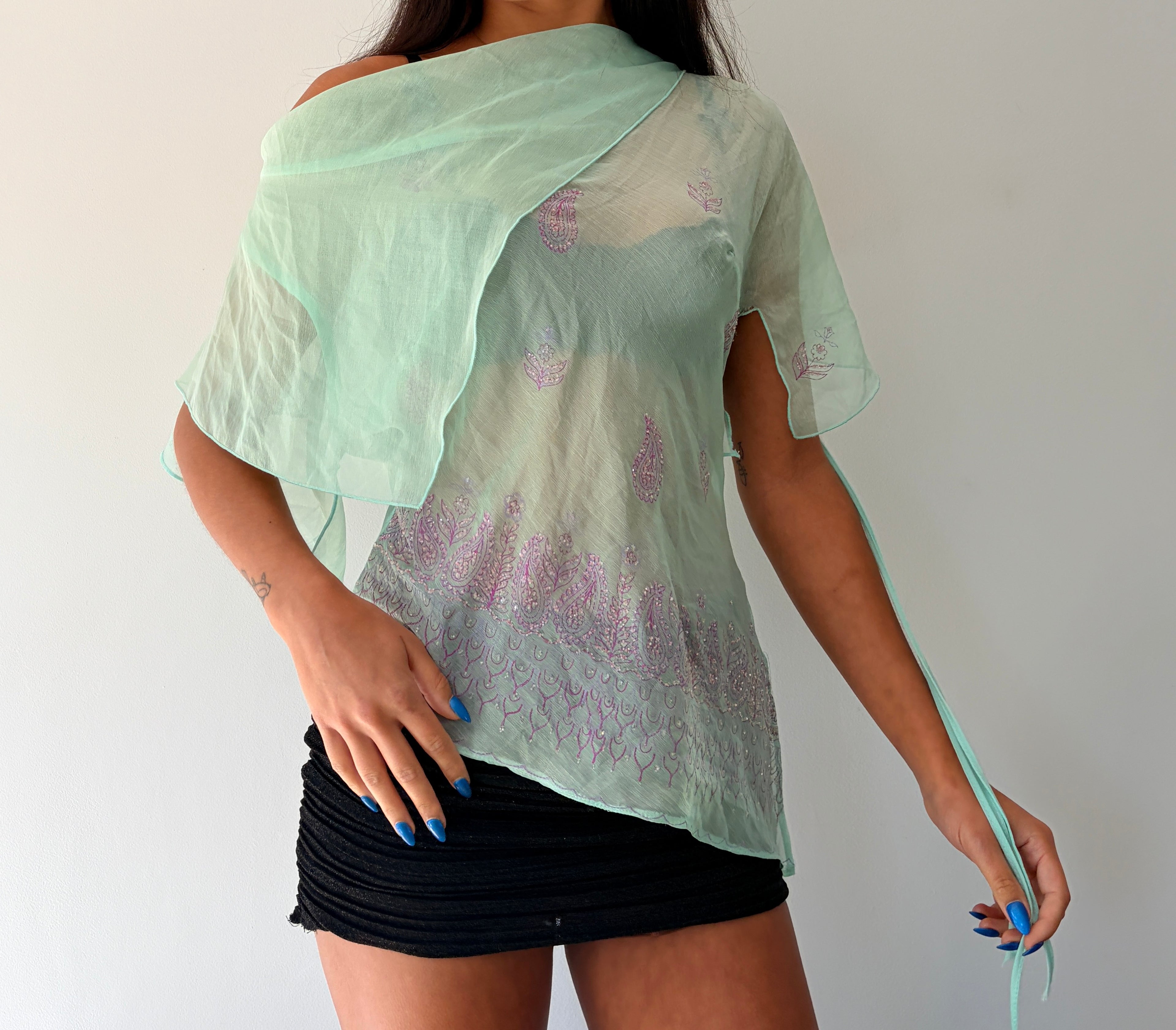 Turquoise and Pink Off Shoulder Floaty Cami