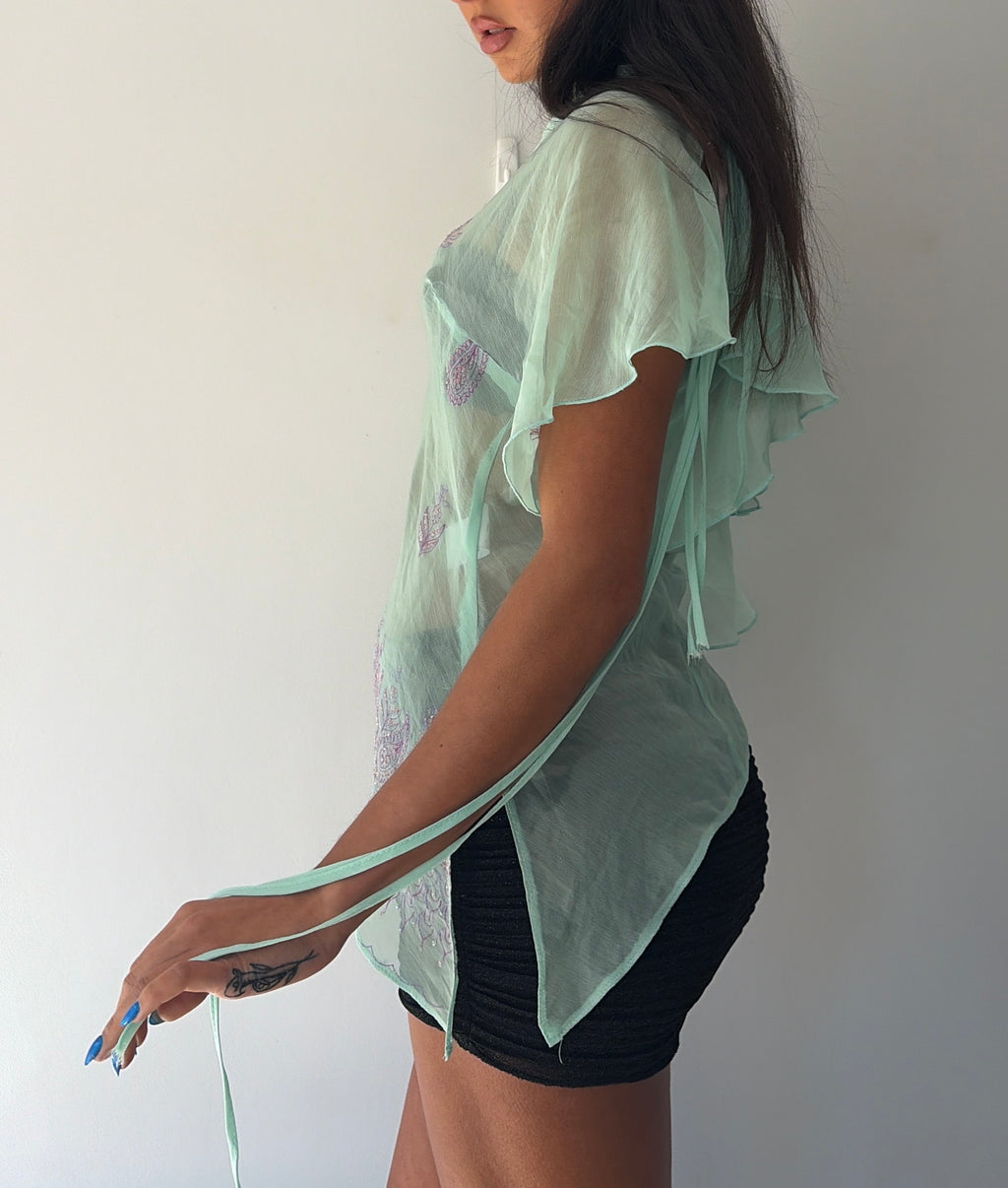 Turquoise and Pink Off Shoulder Floaty Cami