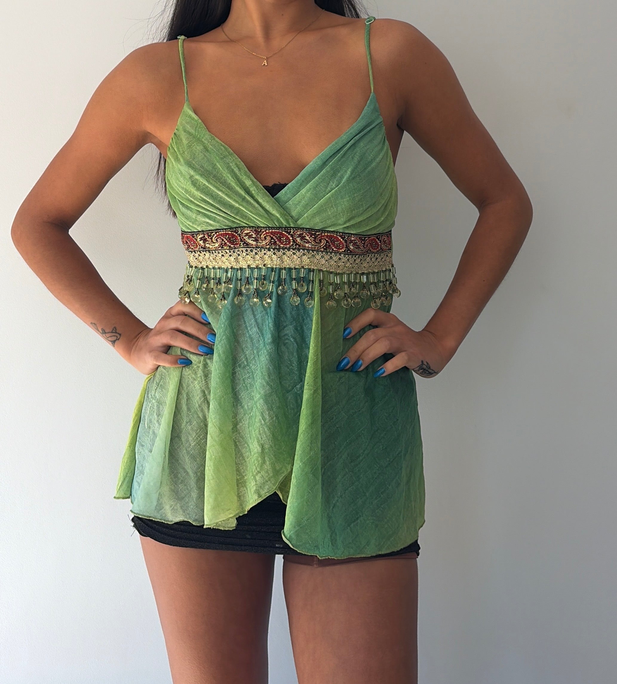Green Beaded Floaty Top