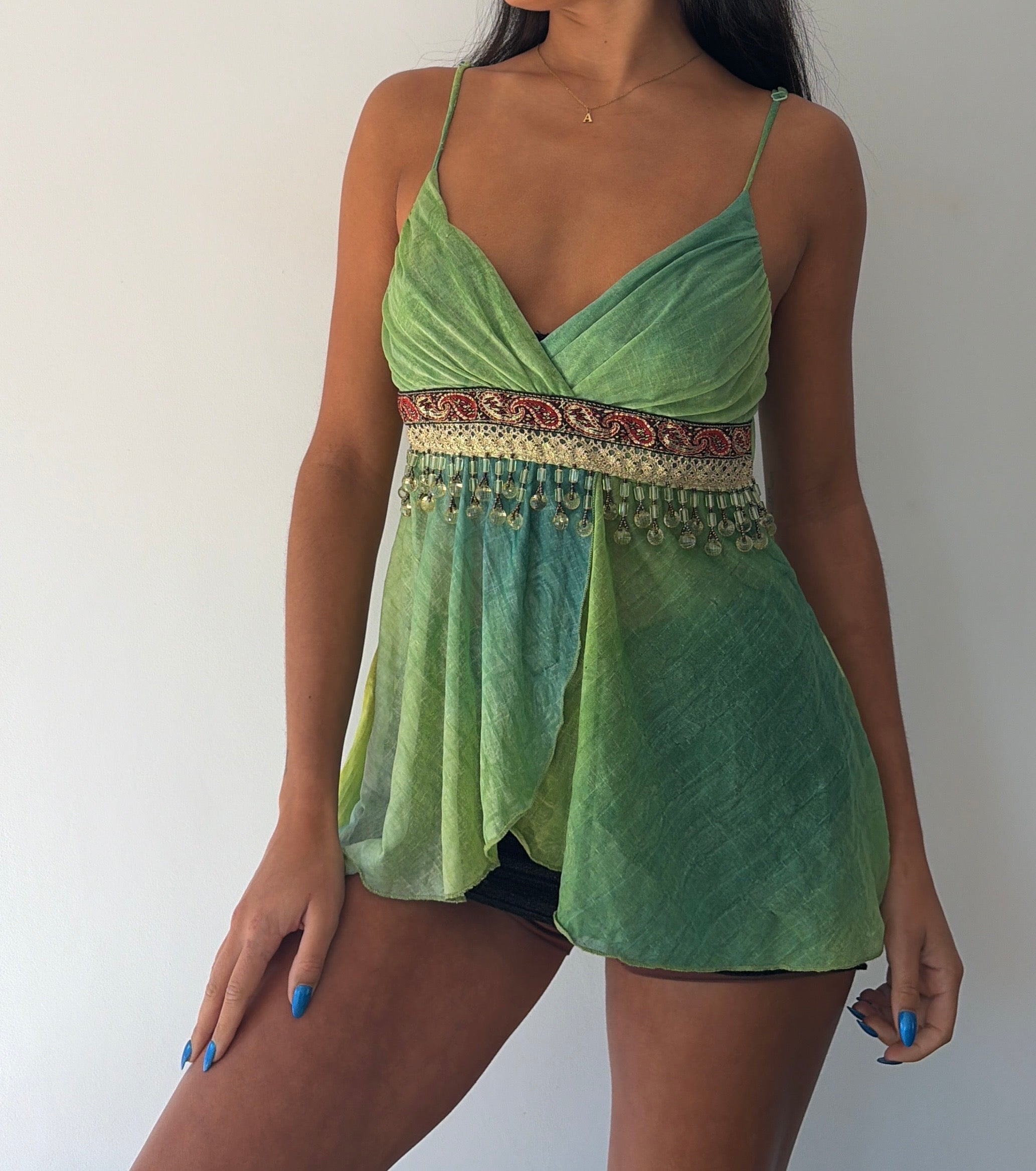 Green Beaded Floaty Top