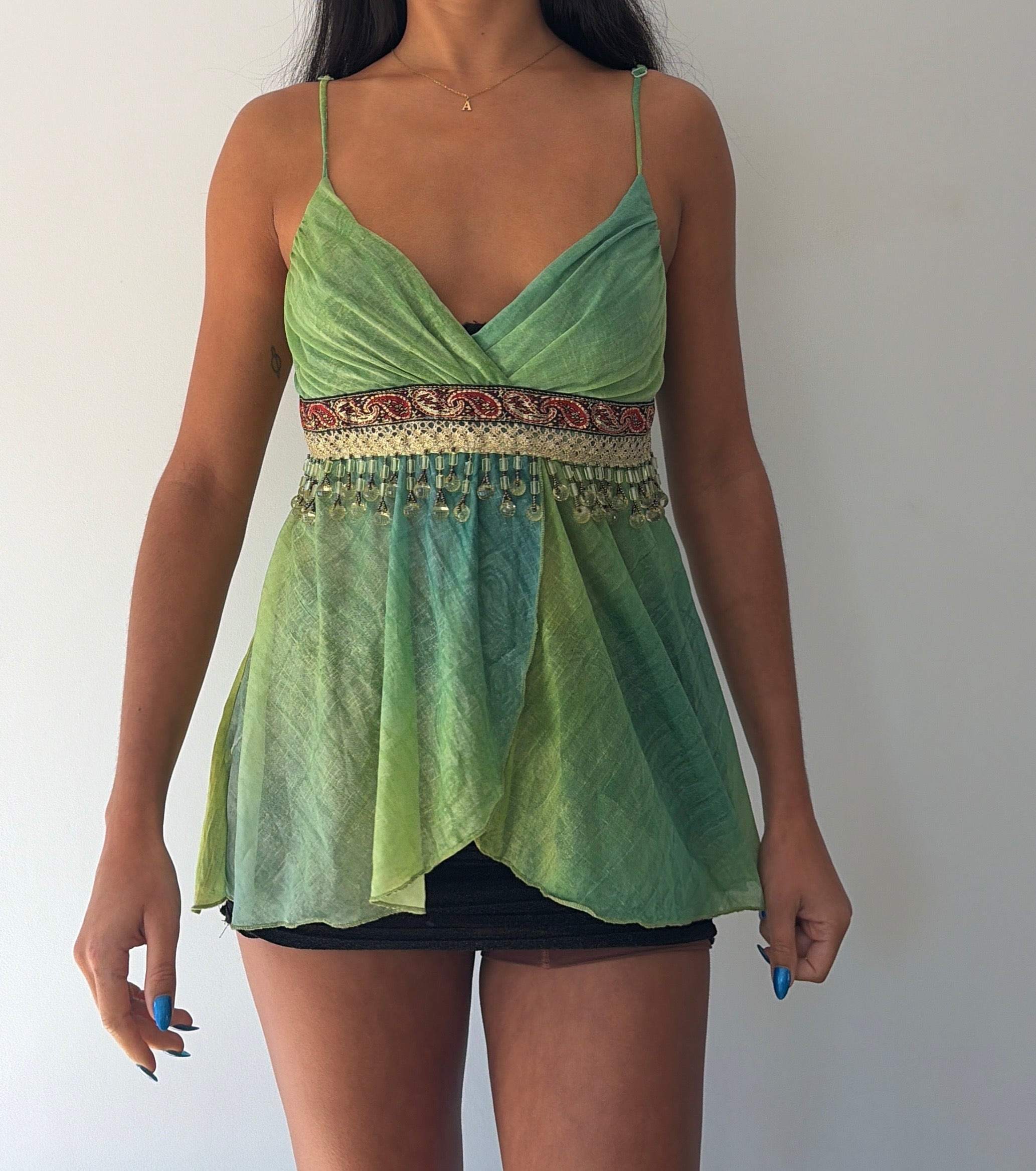 Green Beaded Floaty Top