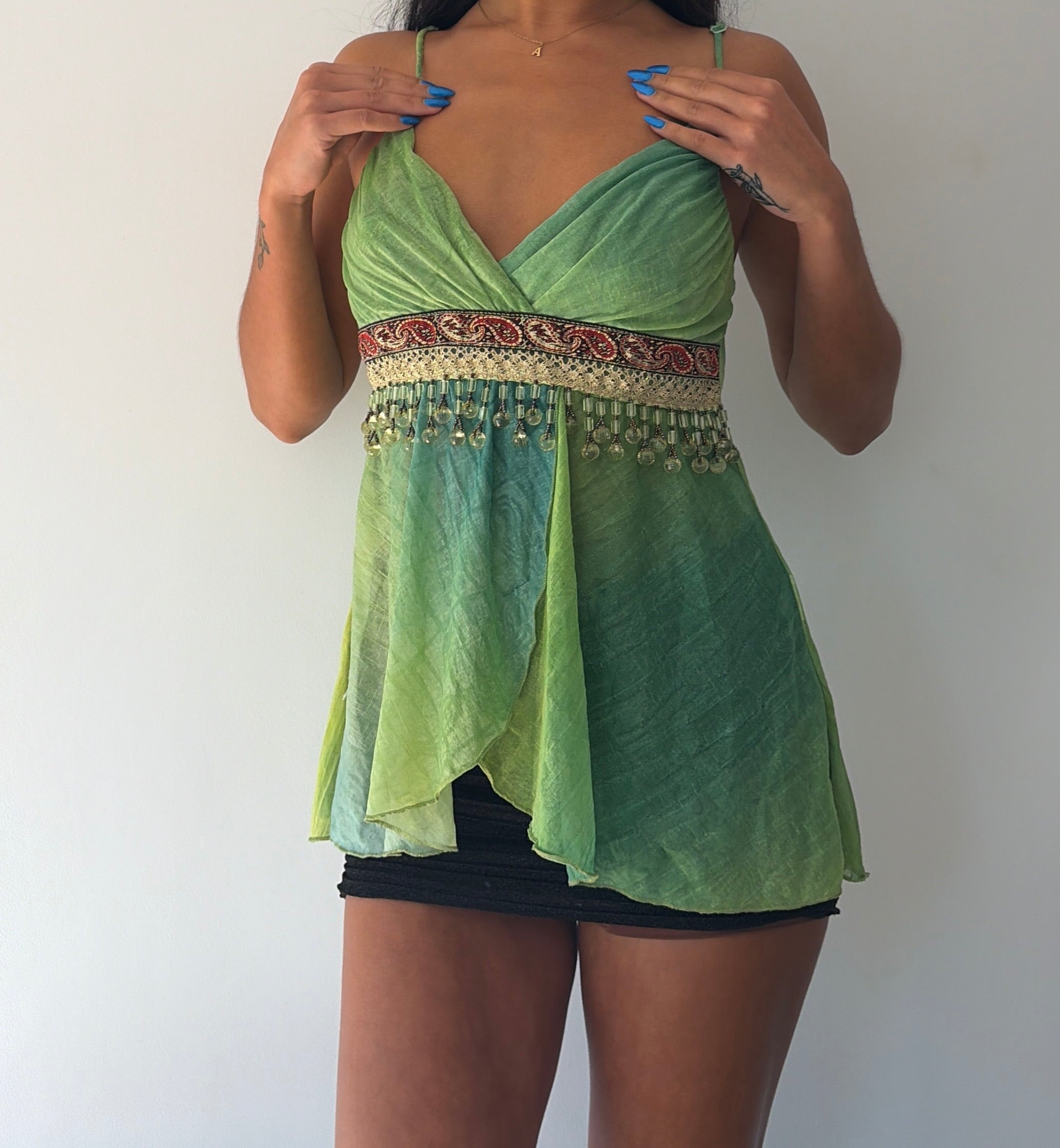 Green Beaded Floaty Top