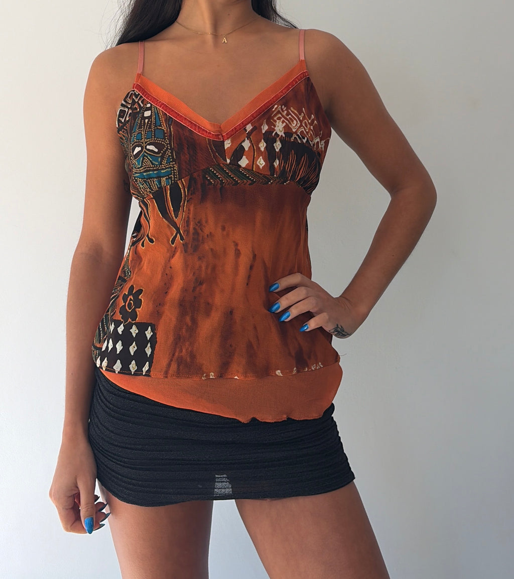 Orange Boho Mesh Cami