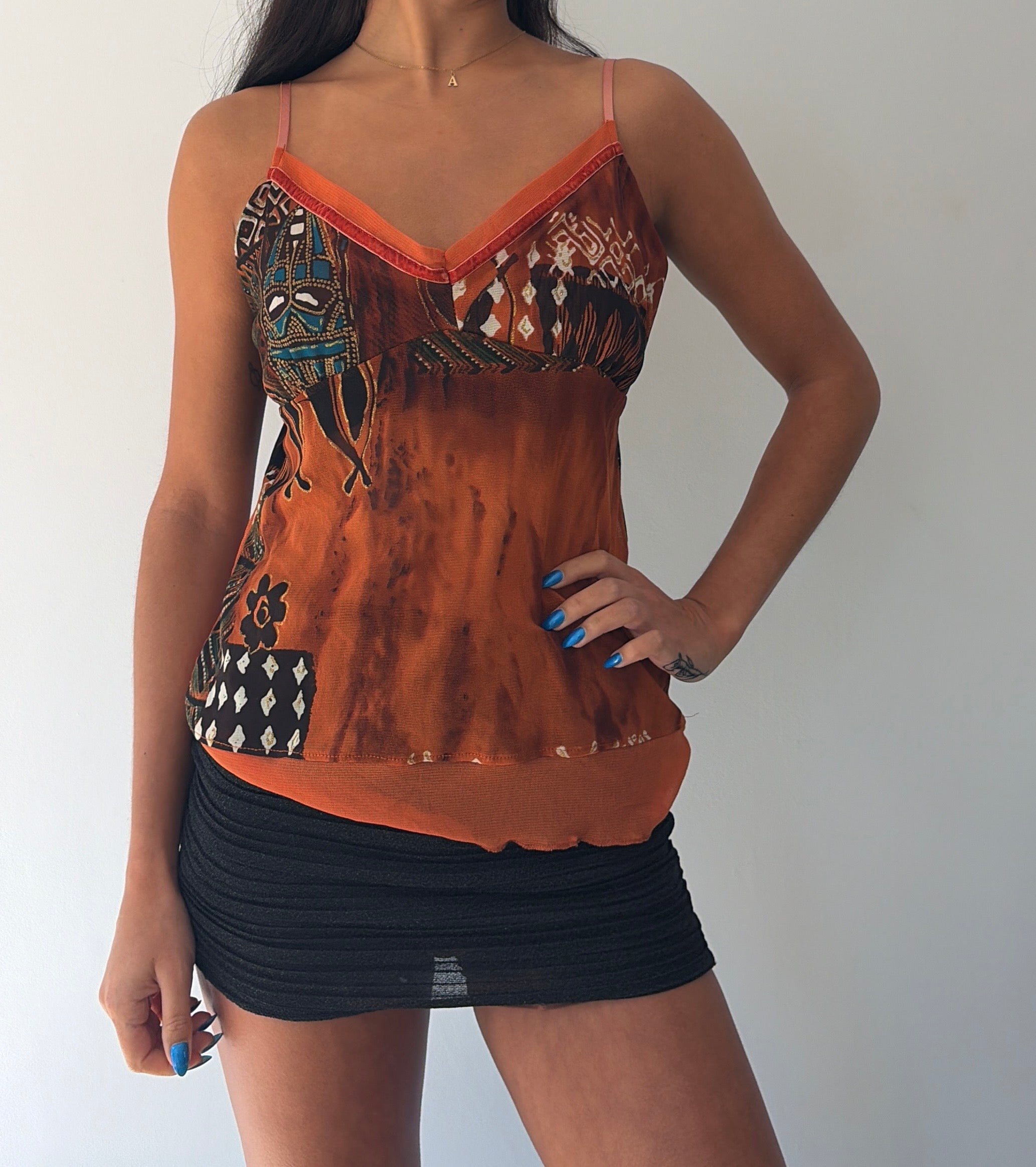 Orange Boho Mesh Cami