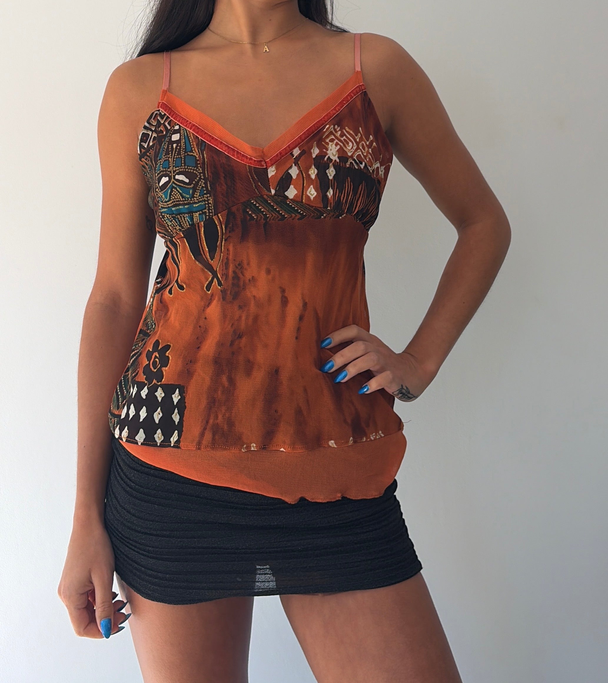 Orange Boho Mesh Cami