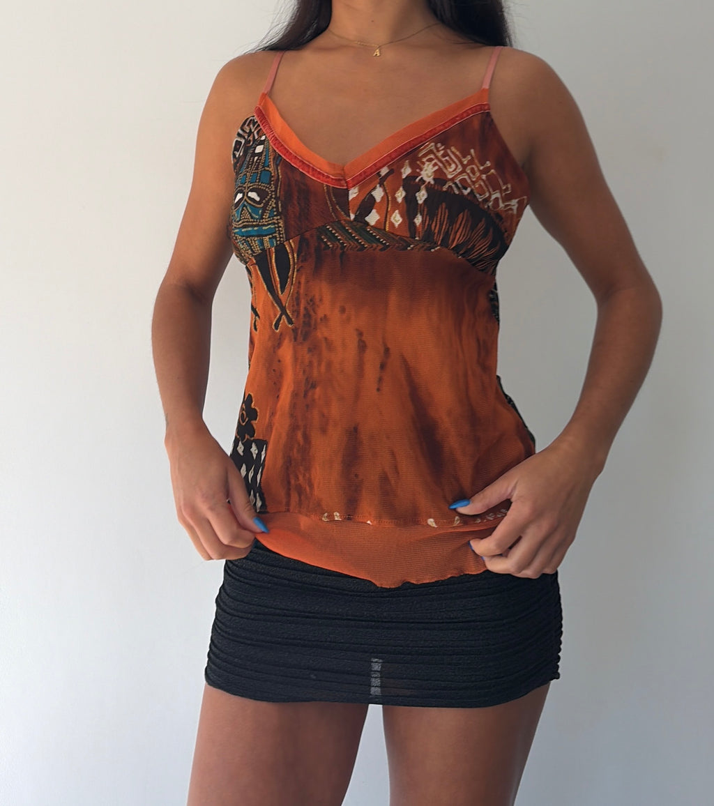 Orange Boho Mesh Cami
