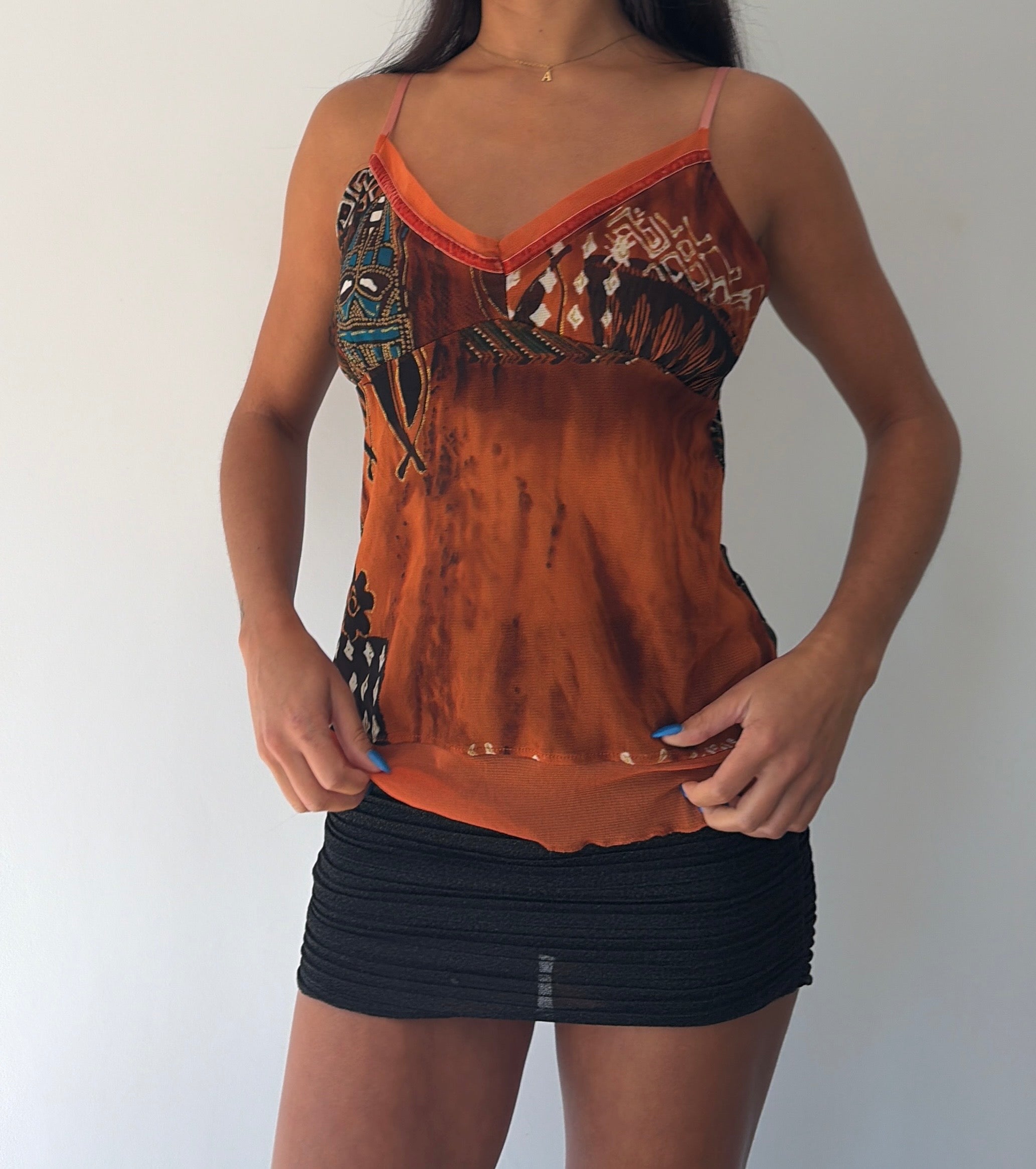 Orange Boho Mesh Cami