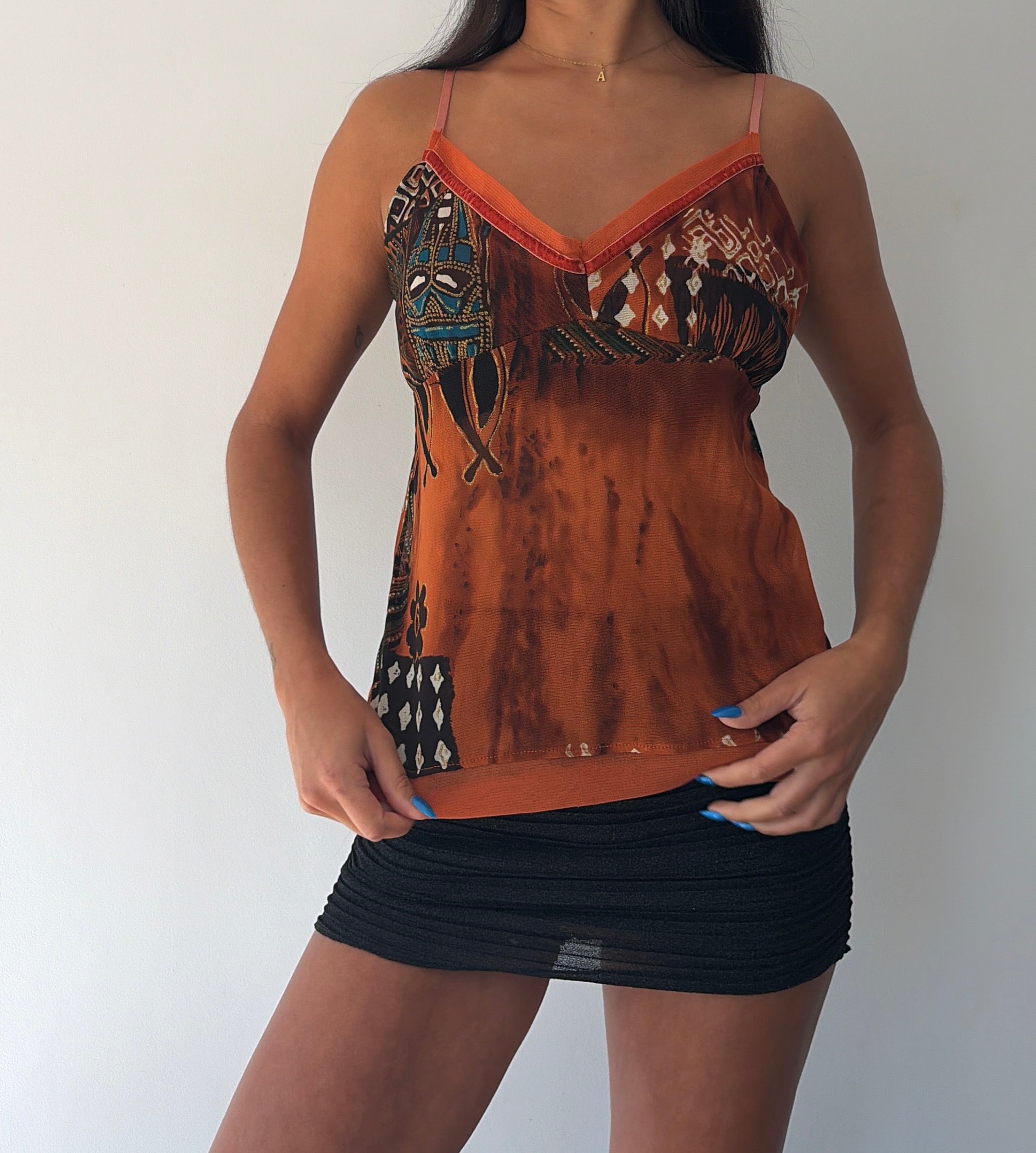 Orange Boho Mesh Cami