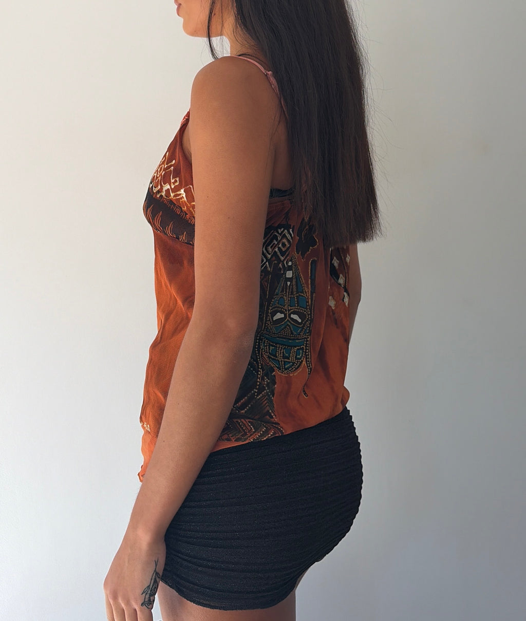 Orange Boho Mesh Cami