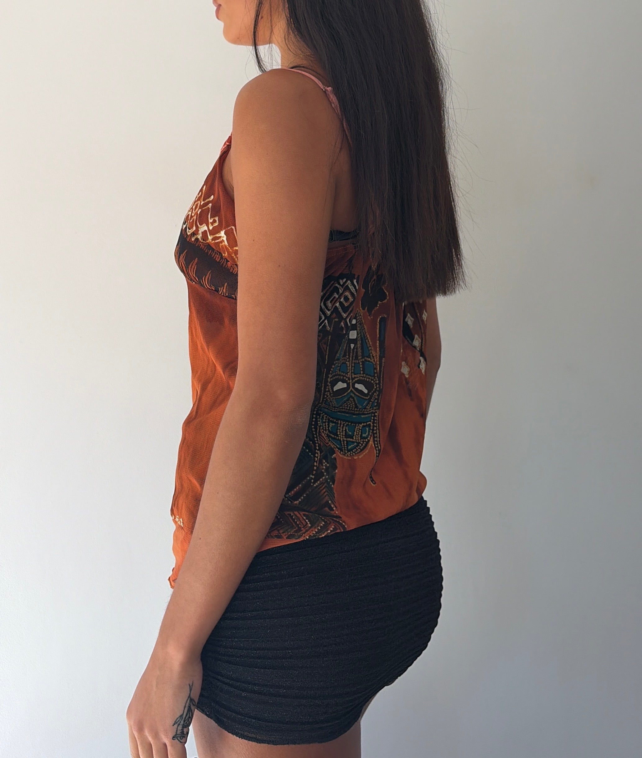 Orange Boho Mesh Cami