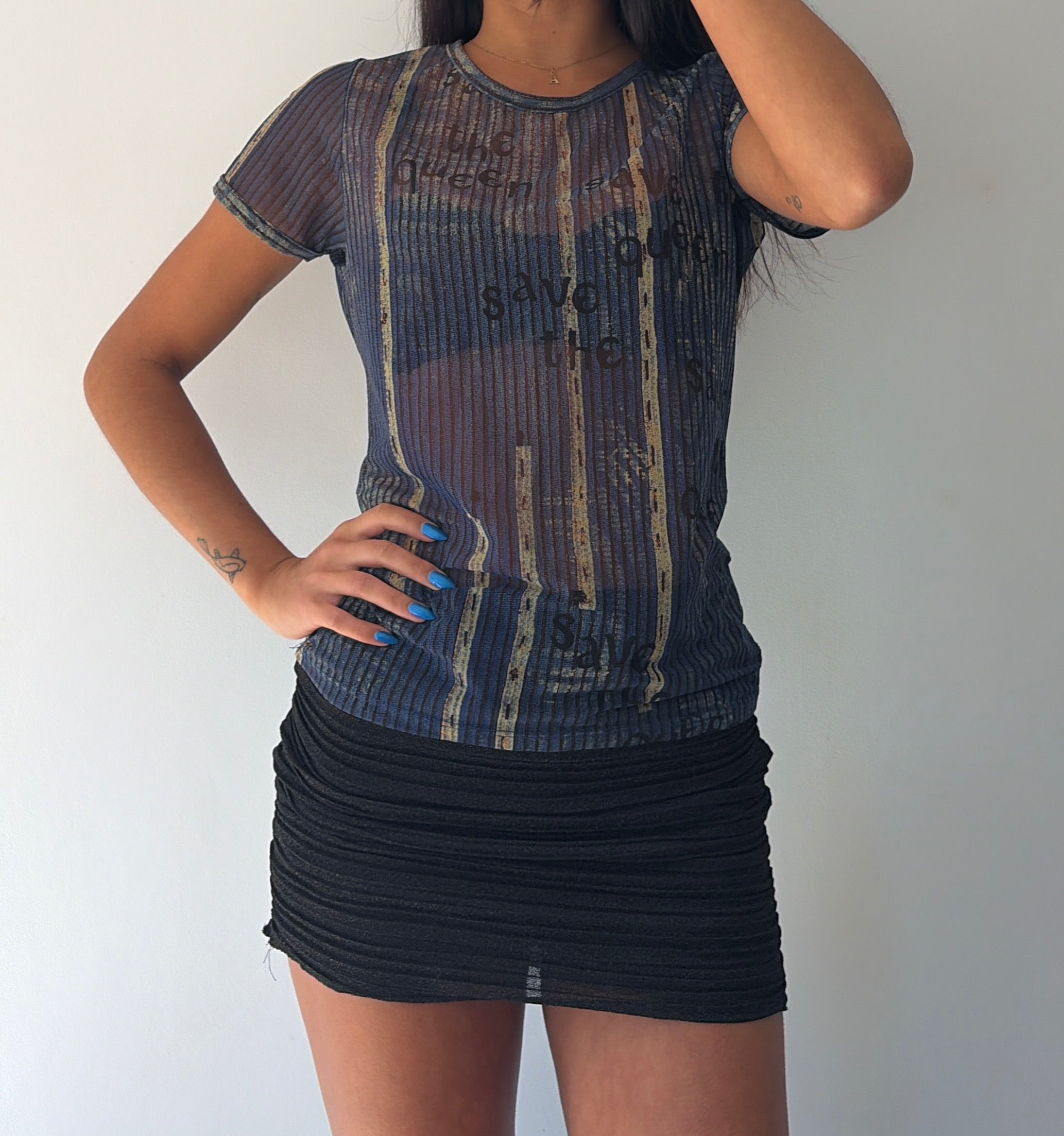 Save The Queen Blue Mesh Top