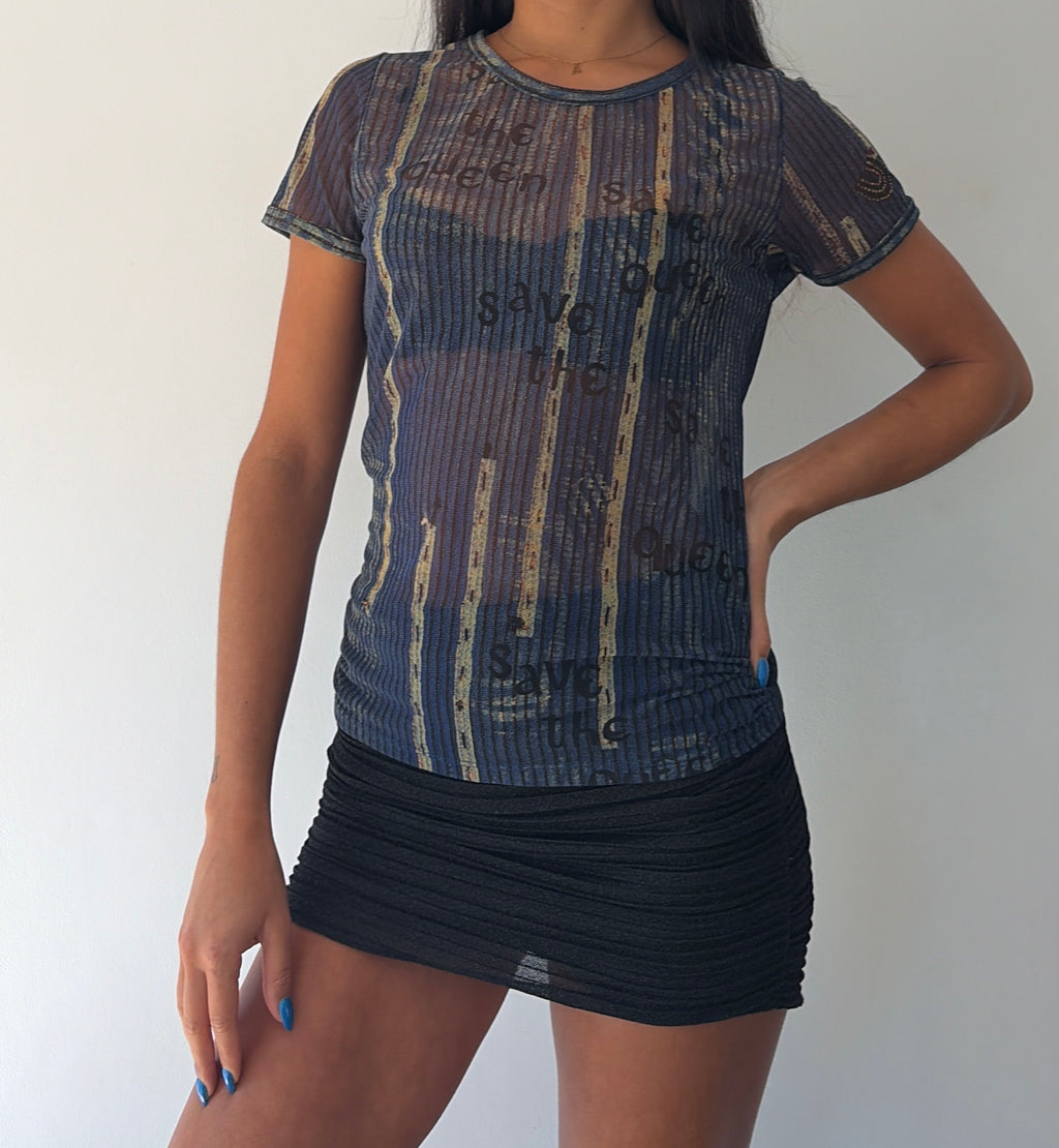 Save The Queen Blue Mesh Top