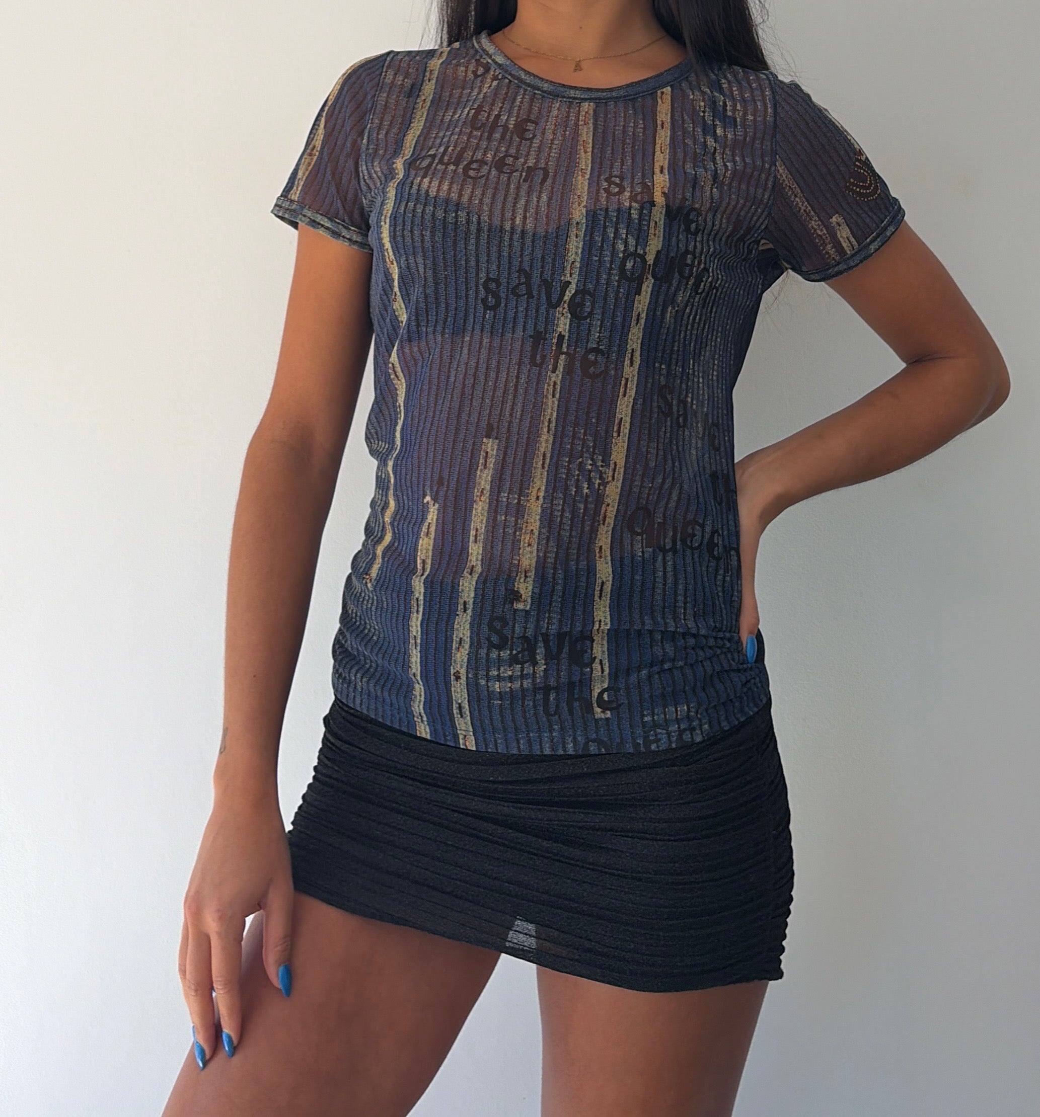 Save The Queen Blue Mesh Top