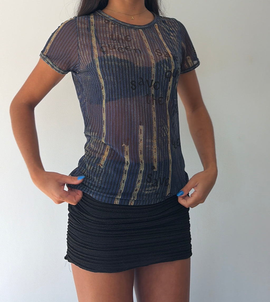 Save The Queen Blue Mesh Top