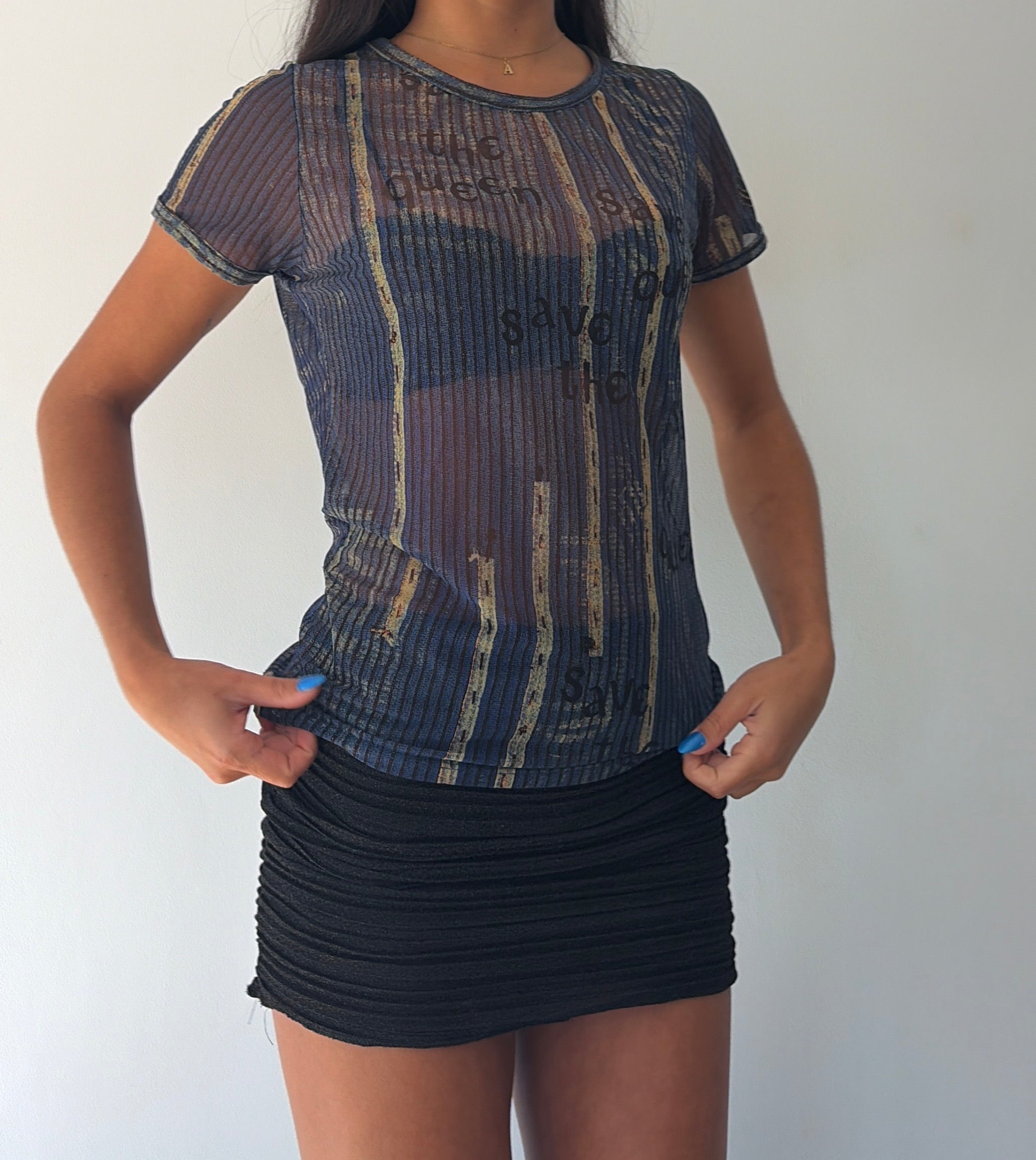 Save The Queen Blue Mesh Top