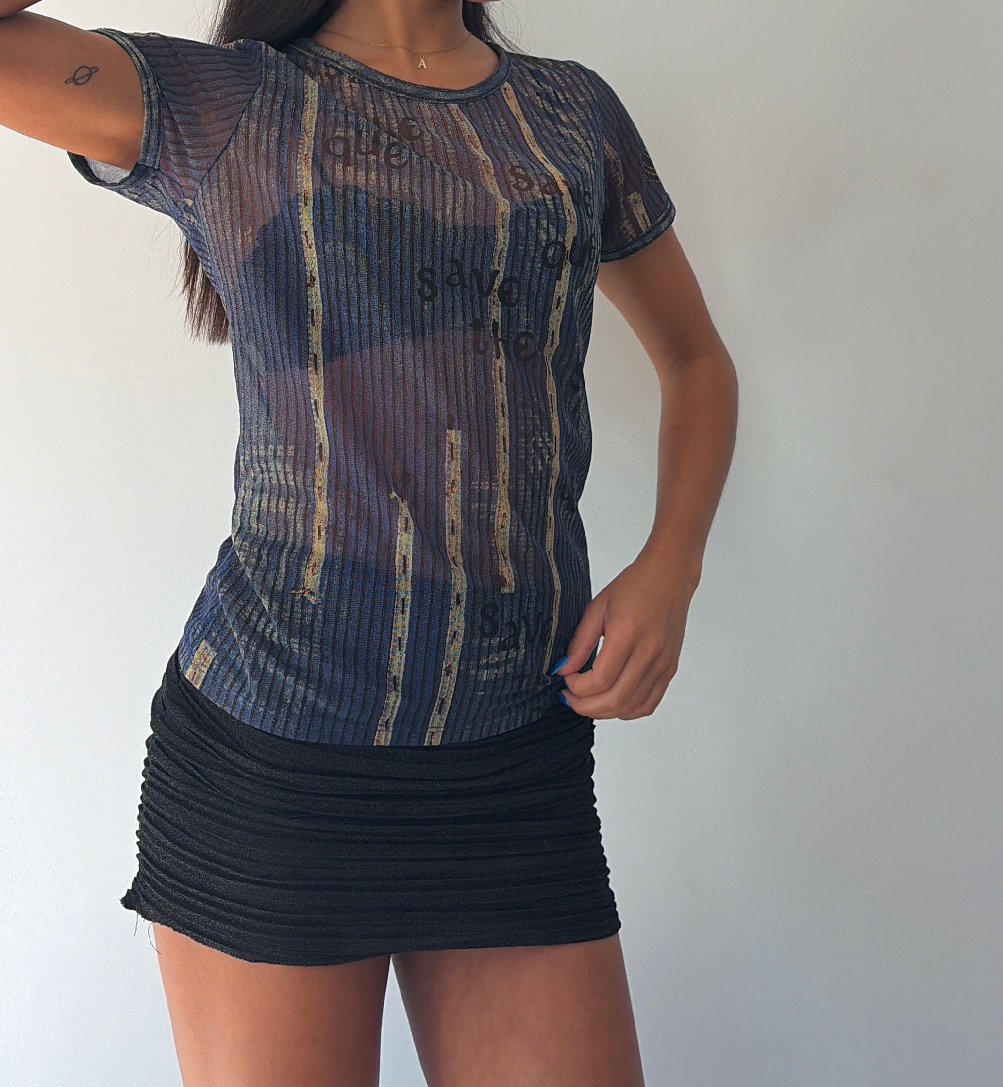 Save The Queen Blue Mesh Top