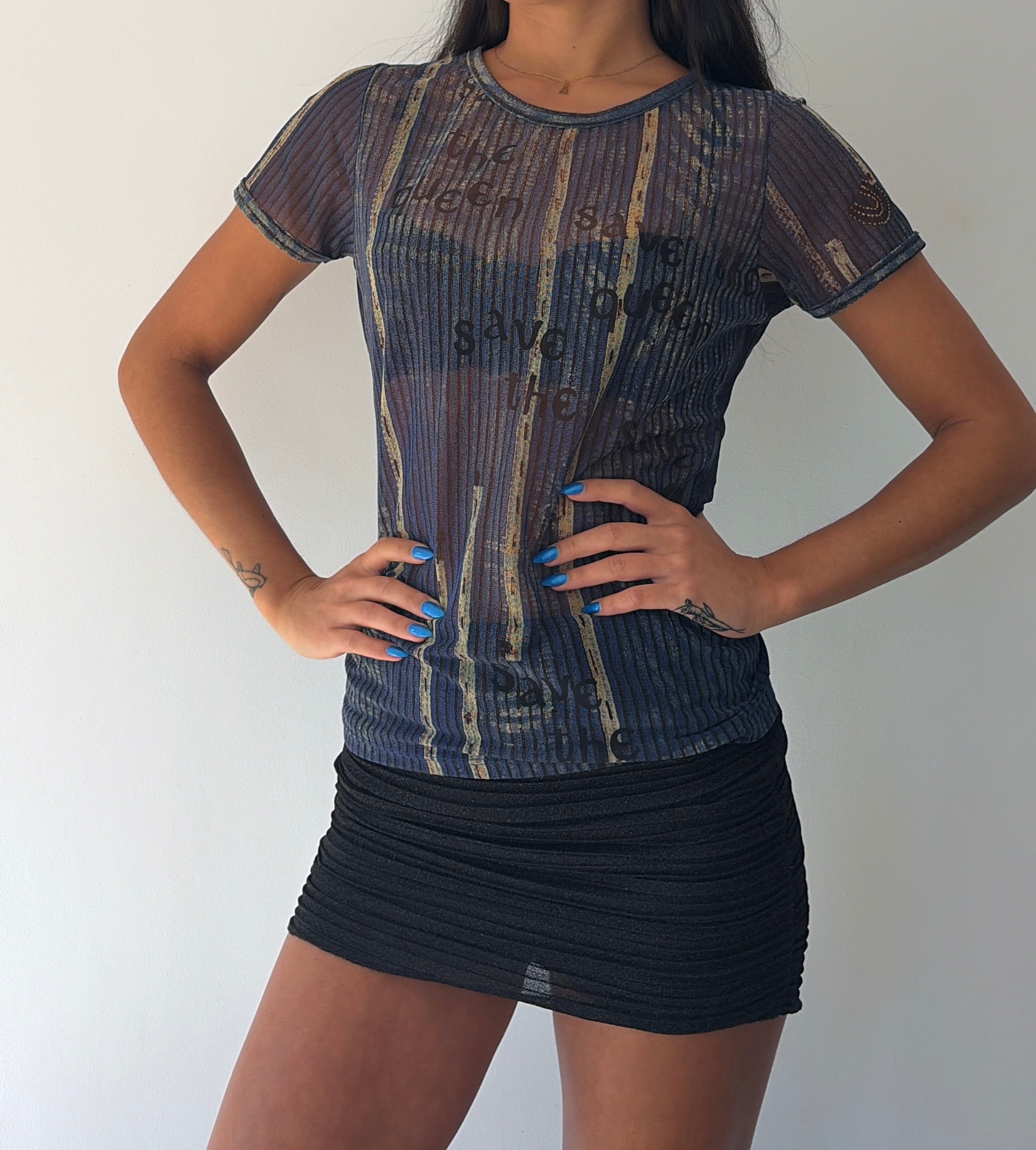 Save The Queen Blue Mesh Top