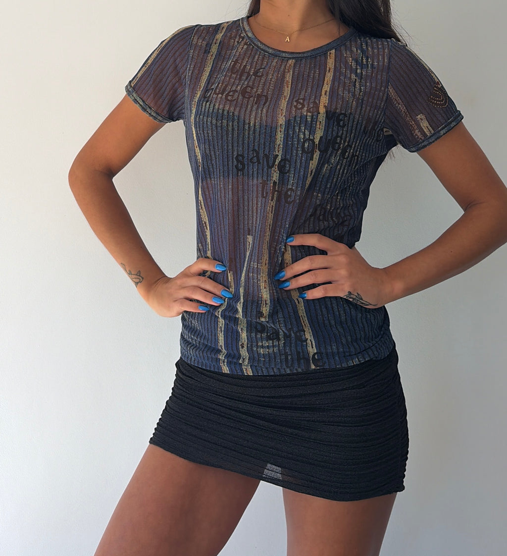 Save The Queen Blue Mesh Top