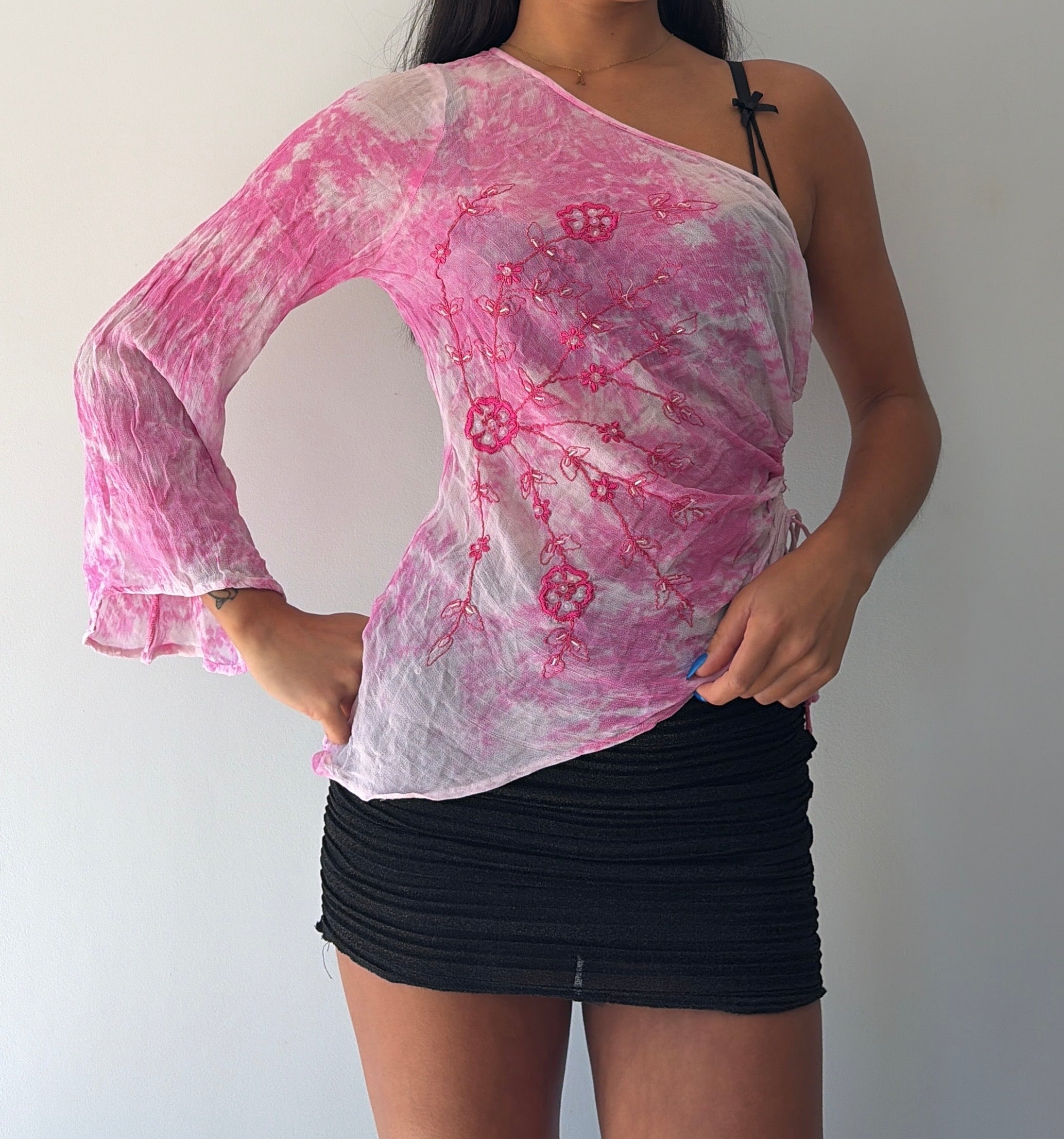 Pink Sequin One Shoulder Top