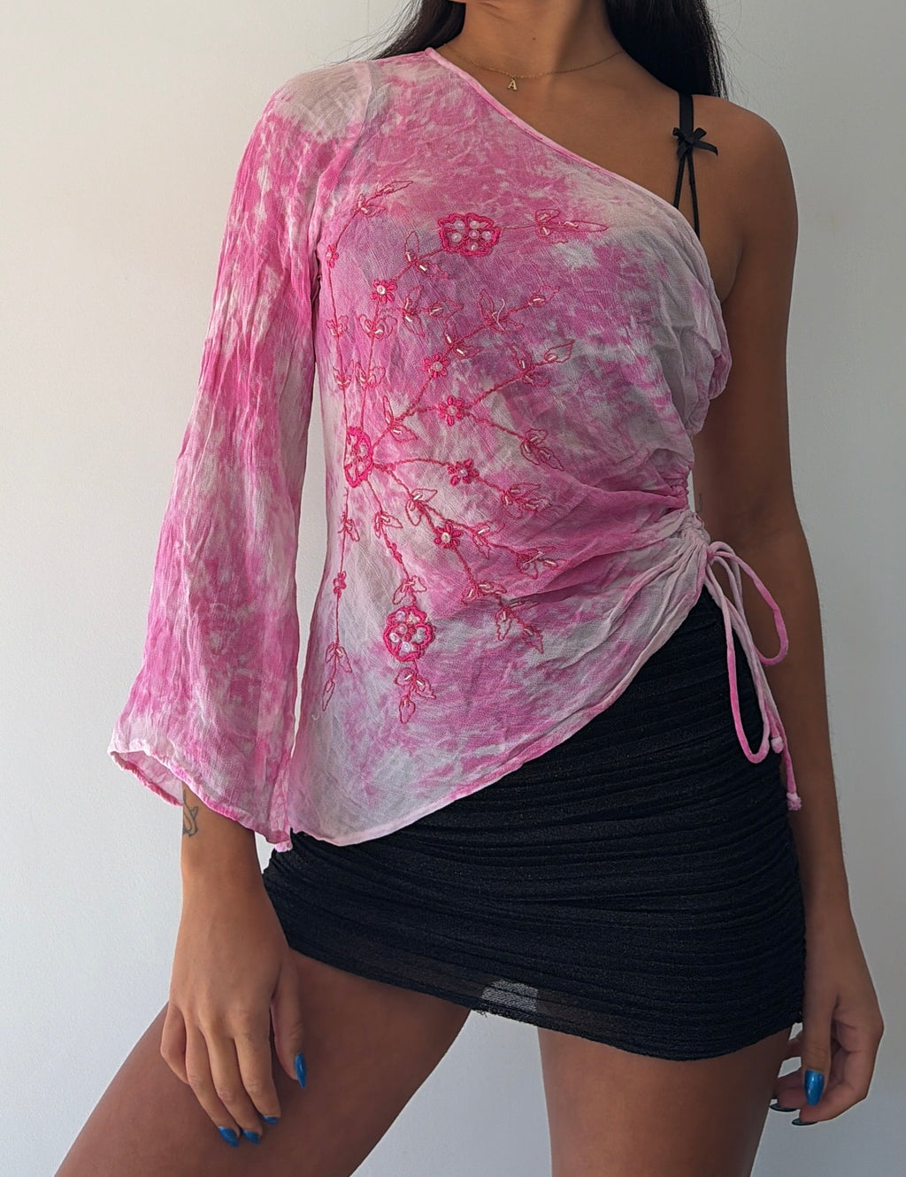 Pink Sequin One Shoulder Top