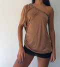 Brown Boho Slouchy One Shoulder Top