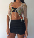 Rene Derhy White Tie Up Mesh Bolero