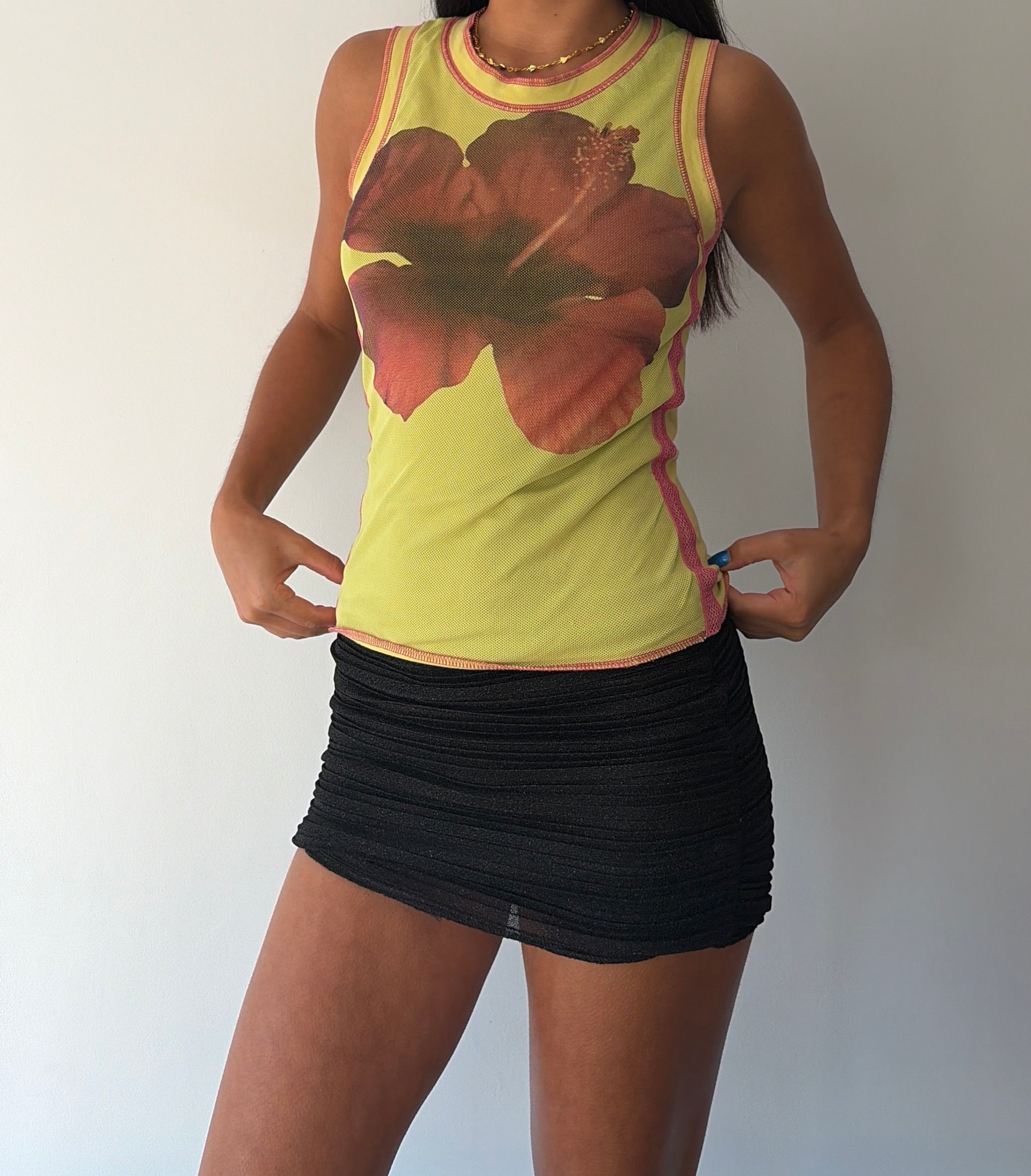 Yellow and Pink Hibiscus Tank