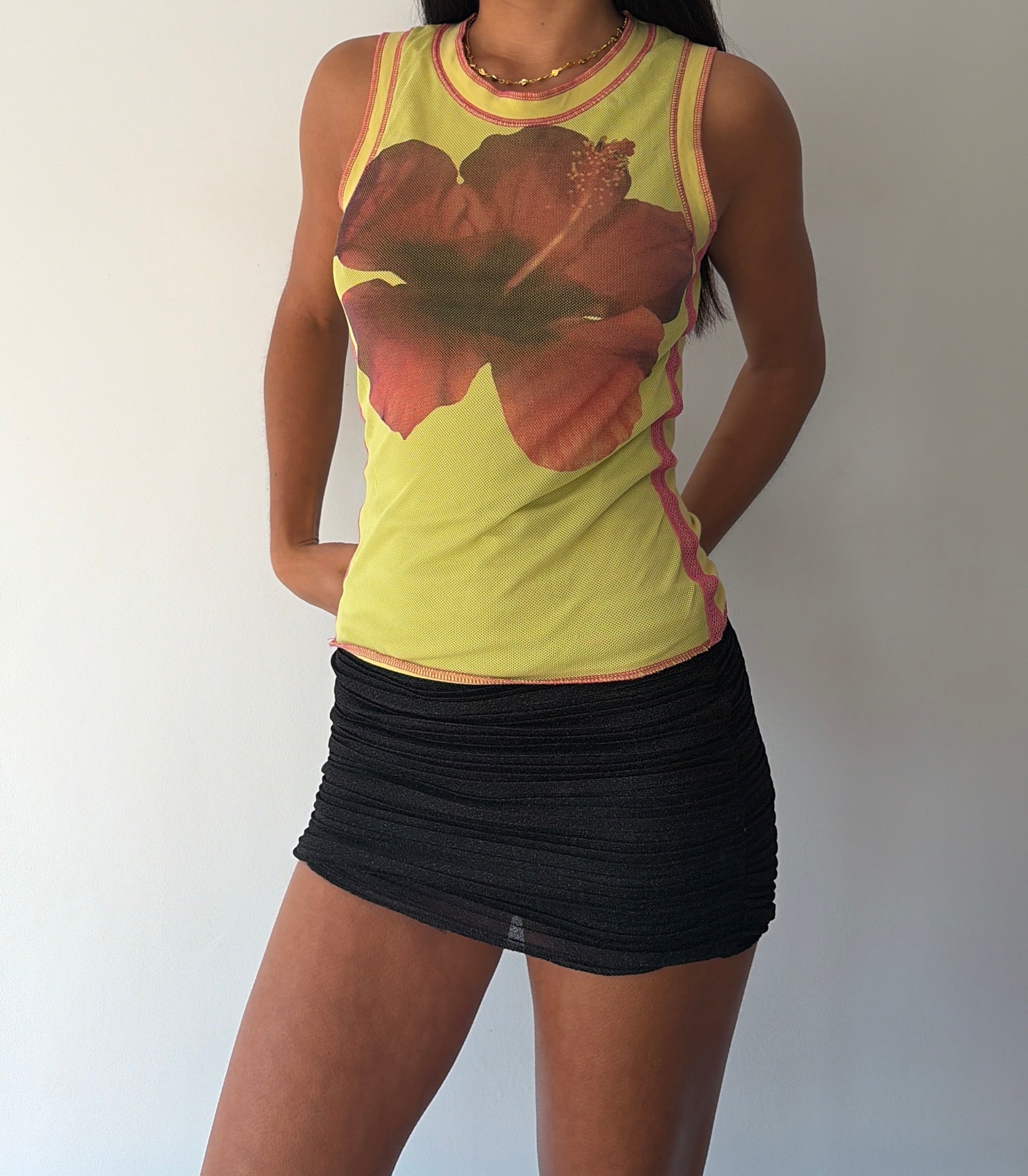 Yellow and Pink Hibiscus Tank