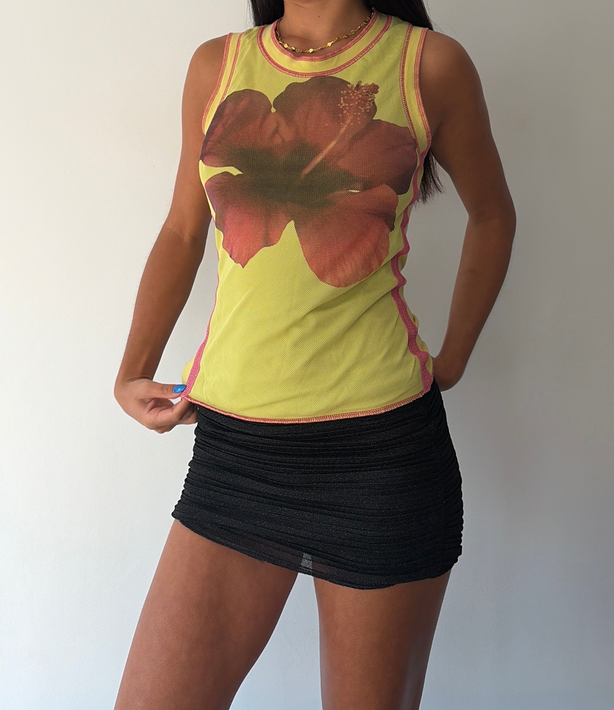 Yellow and Pink Hibiscus Tank
