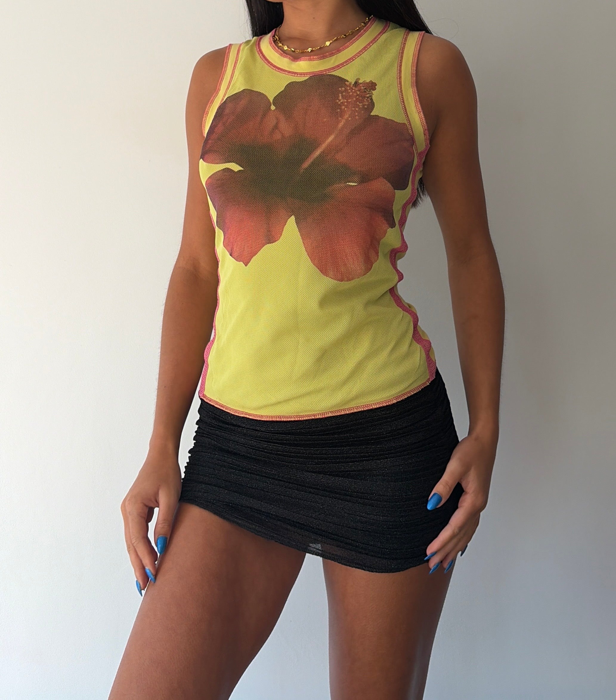 Yellow and Pink Hibiscus Tank