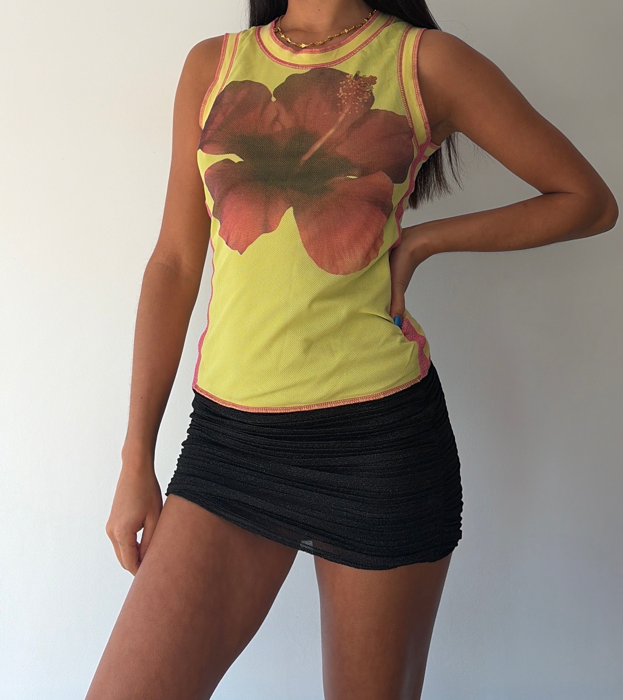 Yellow and Pink Hibiscus Tank