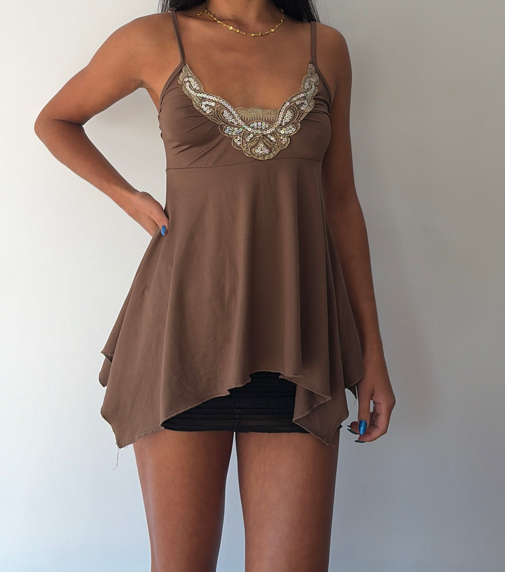 Brown Made in Italy Sequin Butterfly Top