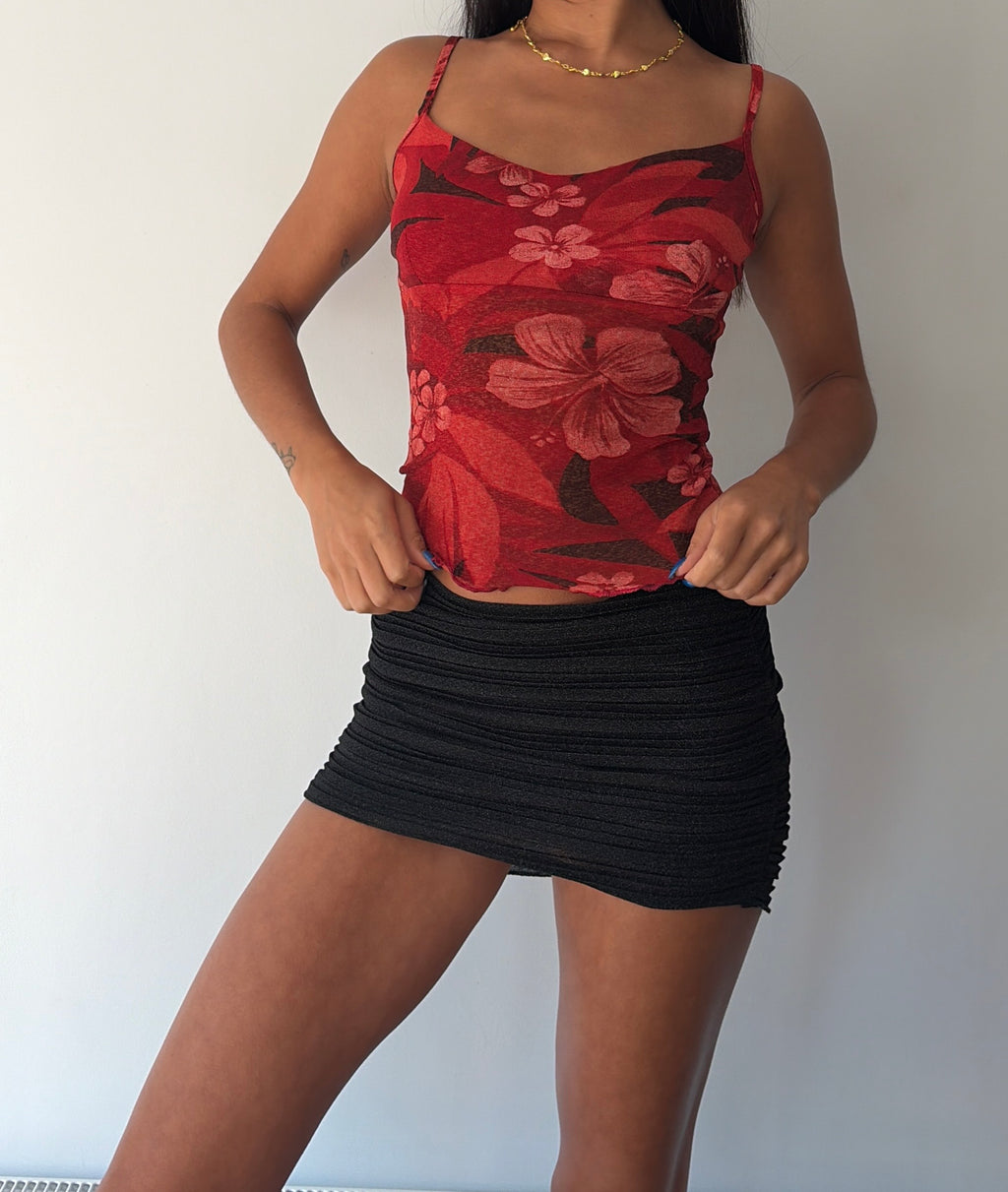Red Hibiscus Mesh Cami Top