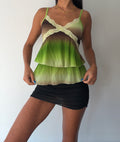 Green and Brown Sequin Ruffle Cami Top