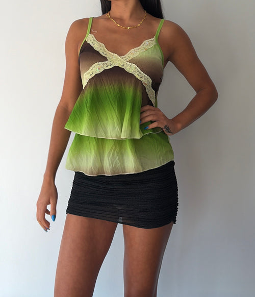 Green and Brown Sequin Ruffle Cami Top