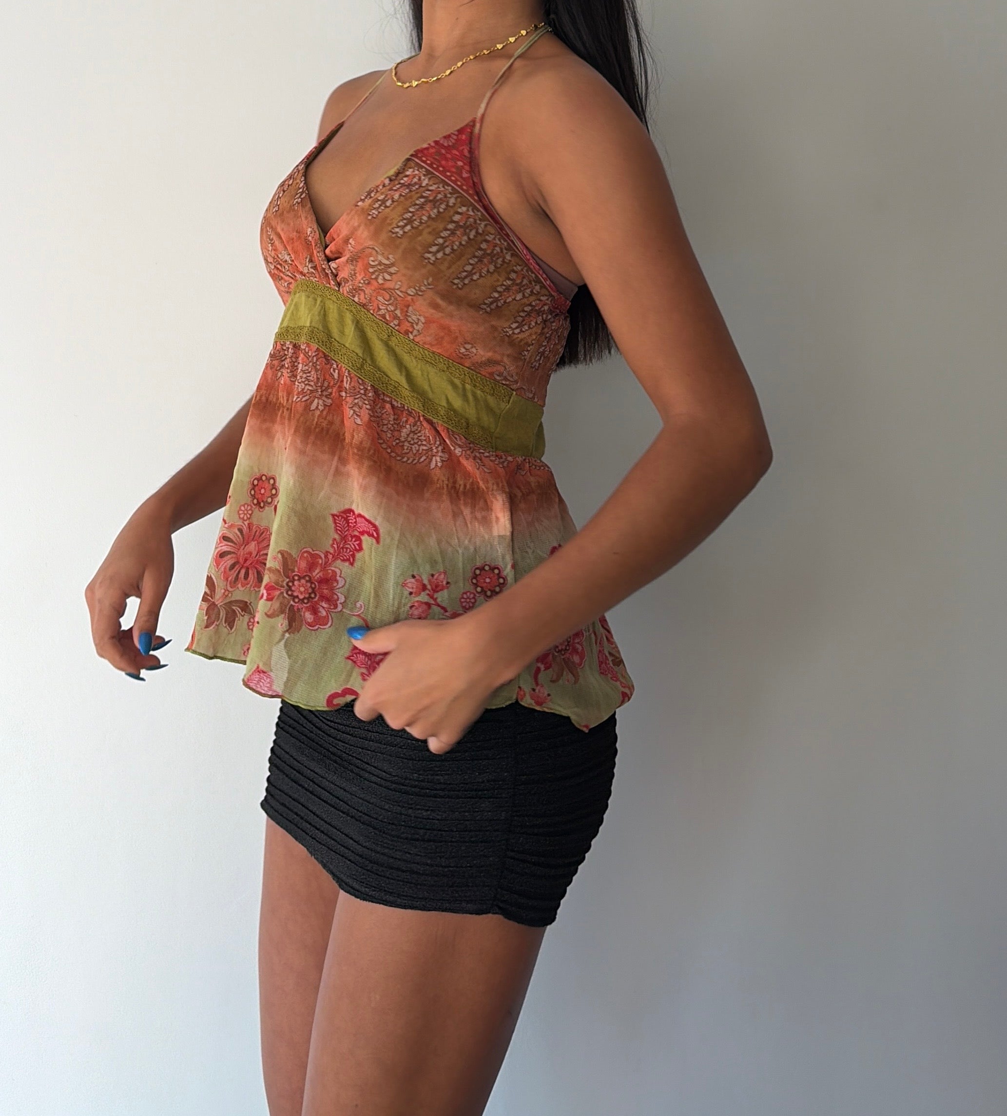 Orange and Green Silk Halterneck Top