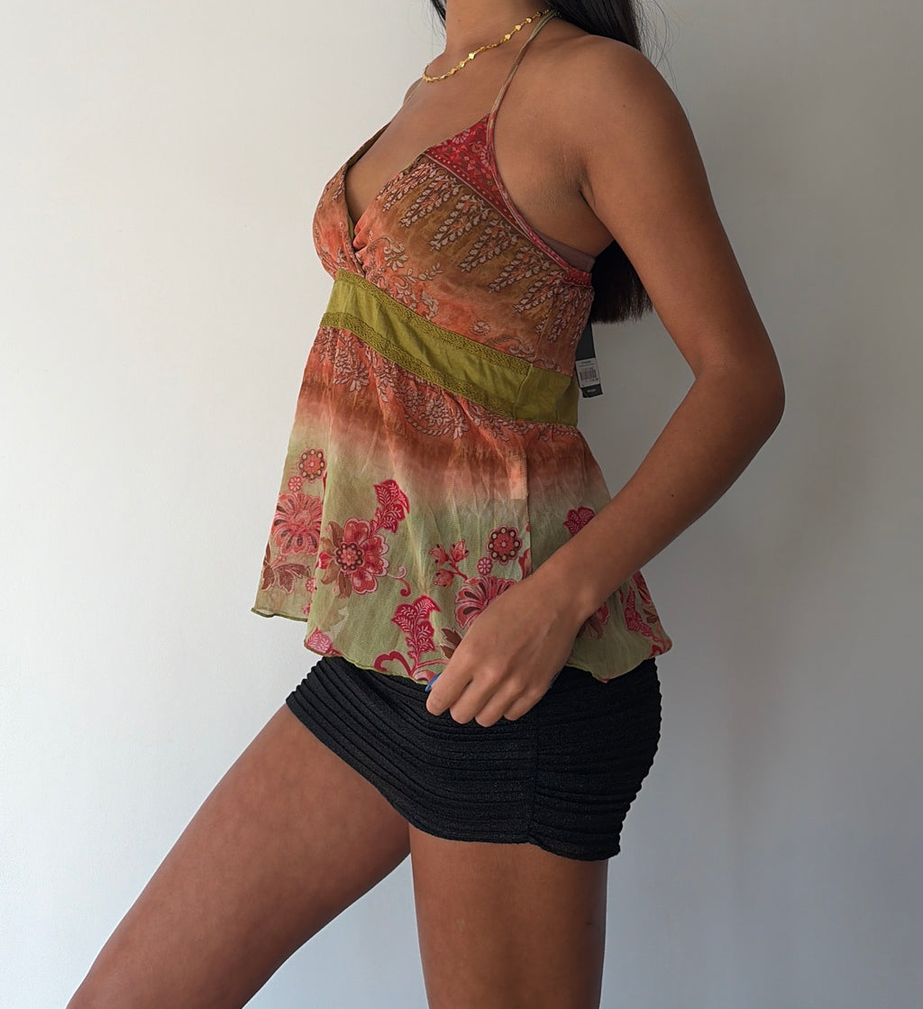 Orange and Green Silk Halterneck Top