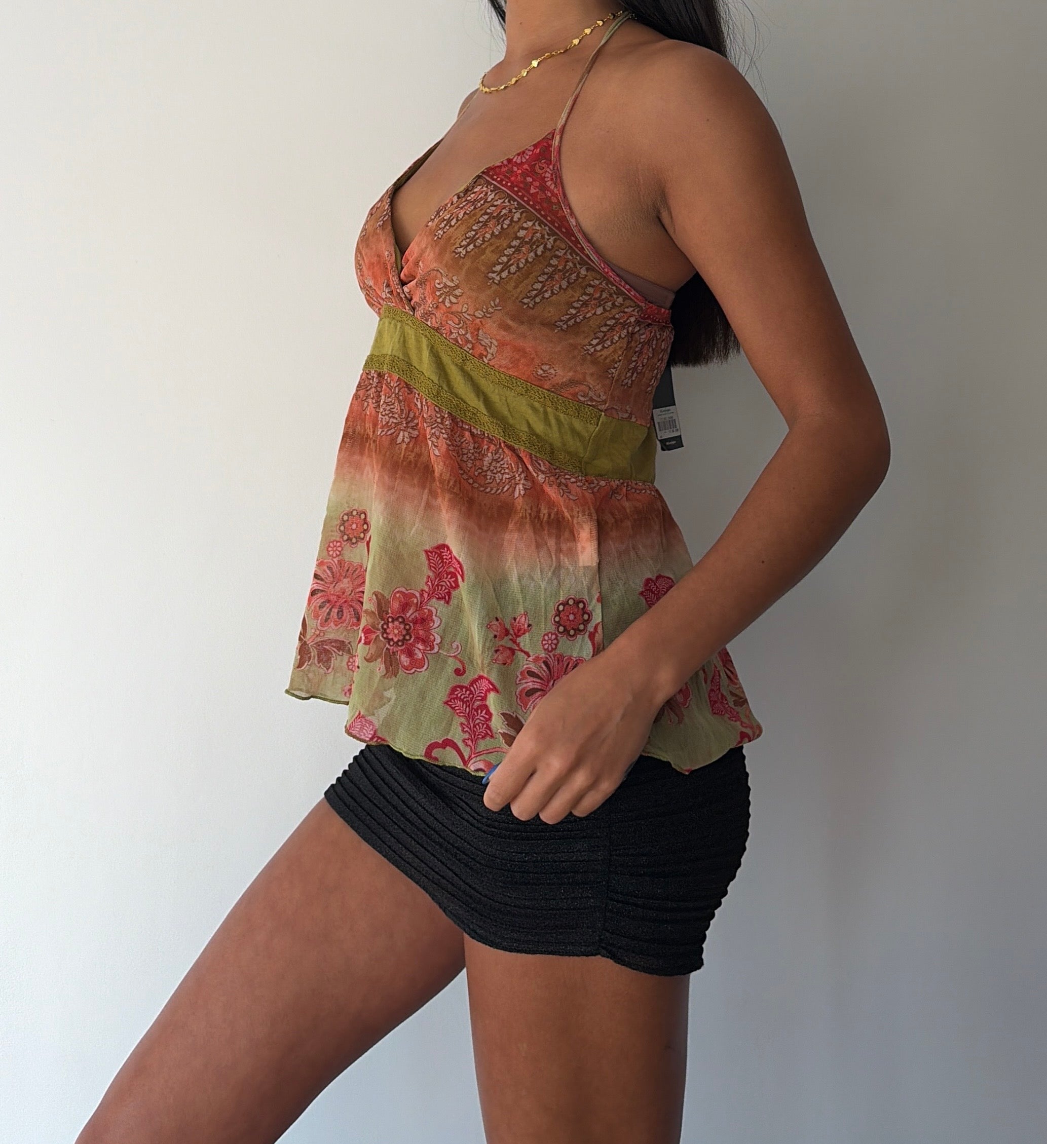 Orange and Green Silk Halterneck Top