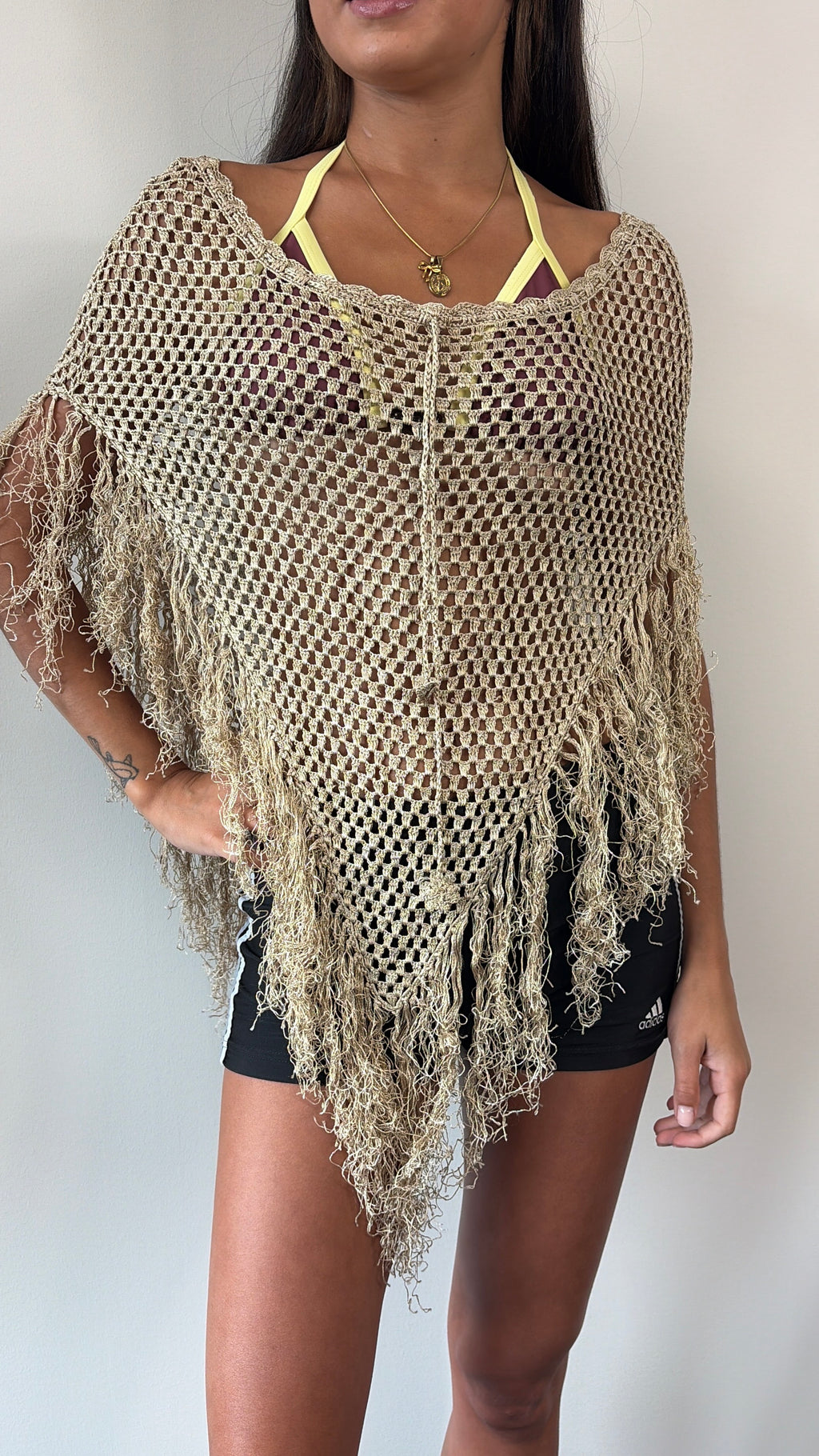 Beige Fringe Multiway Poncho