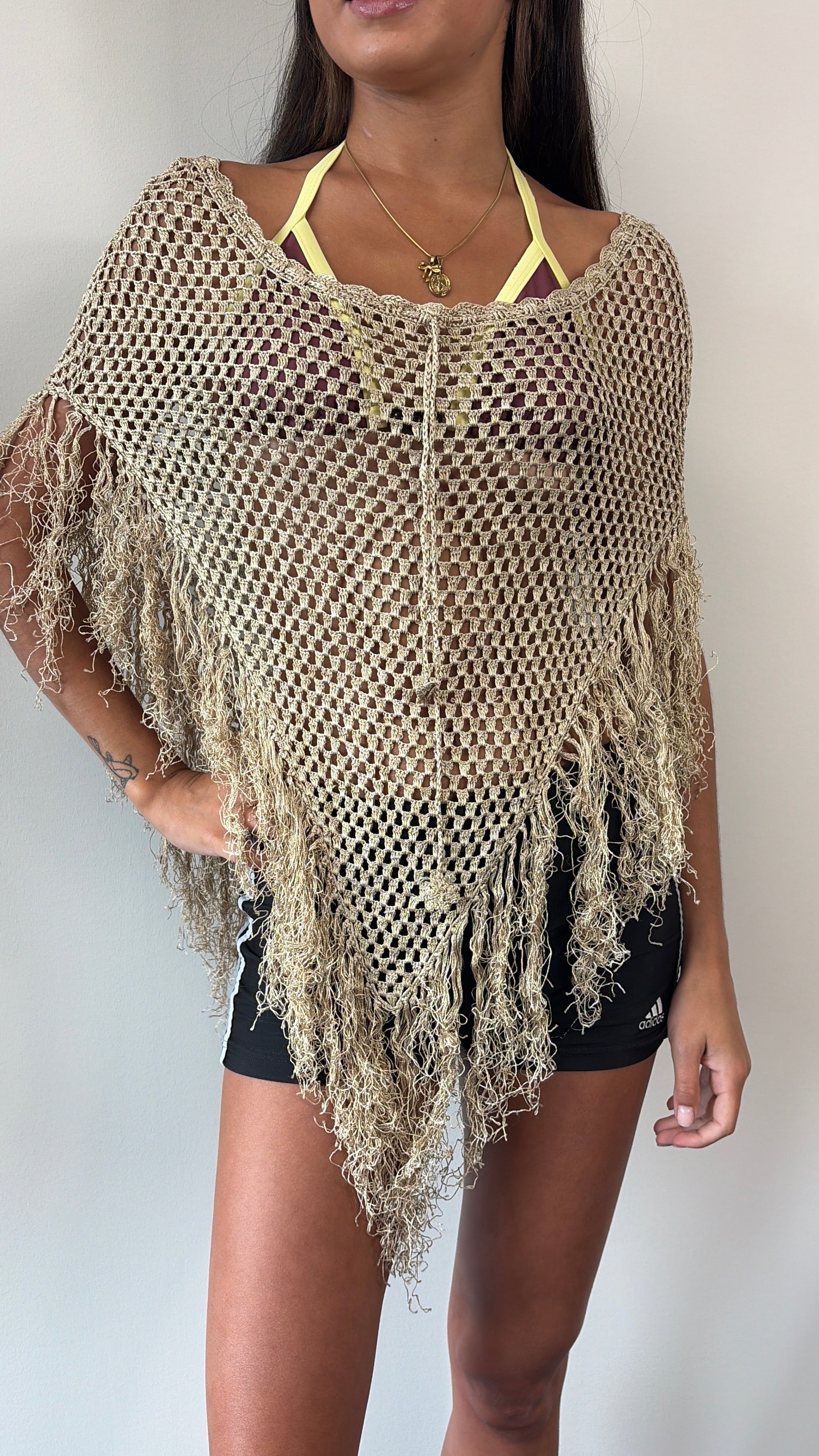 Beige Fringe Multiway Poncho