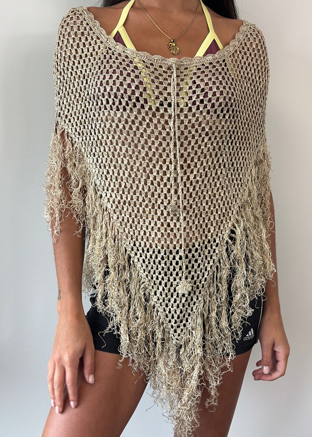 Beige Fringe Multiway Poncho