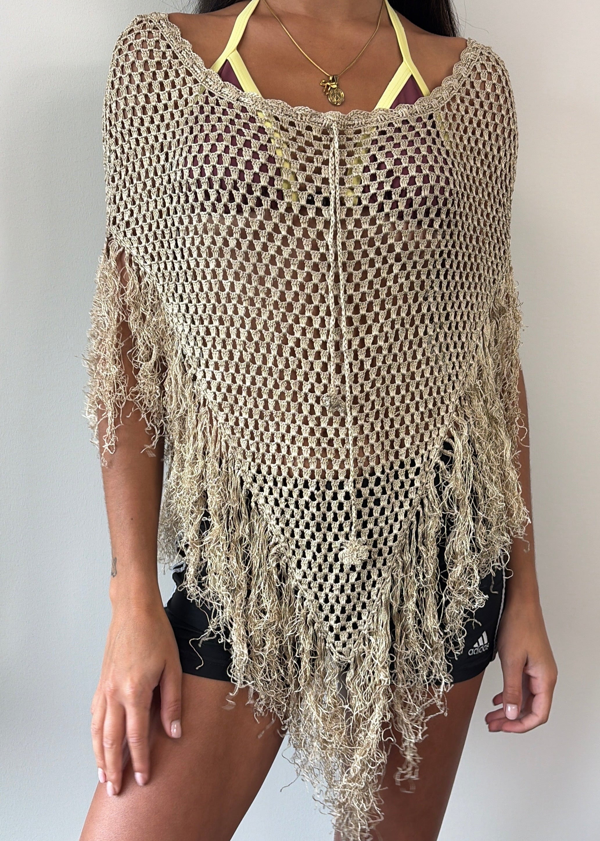 Beige Fringe Multiway Poncho