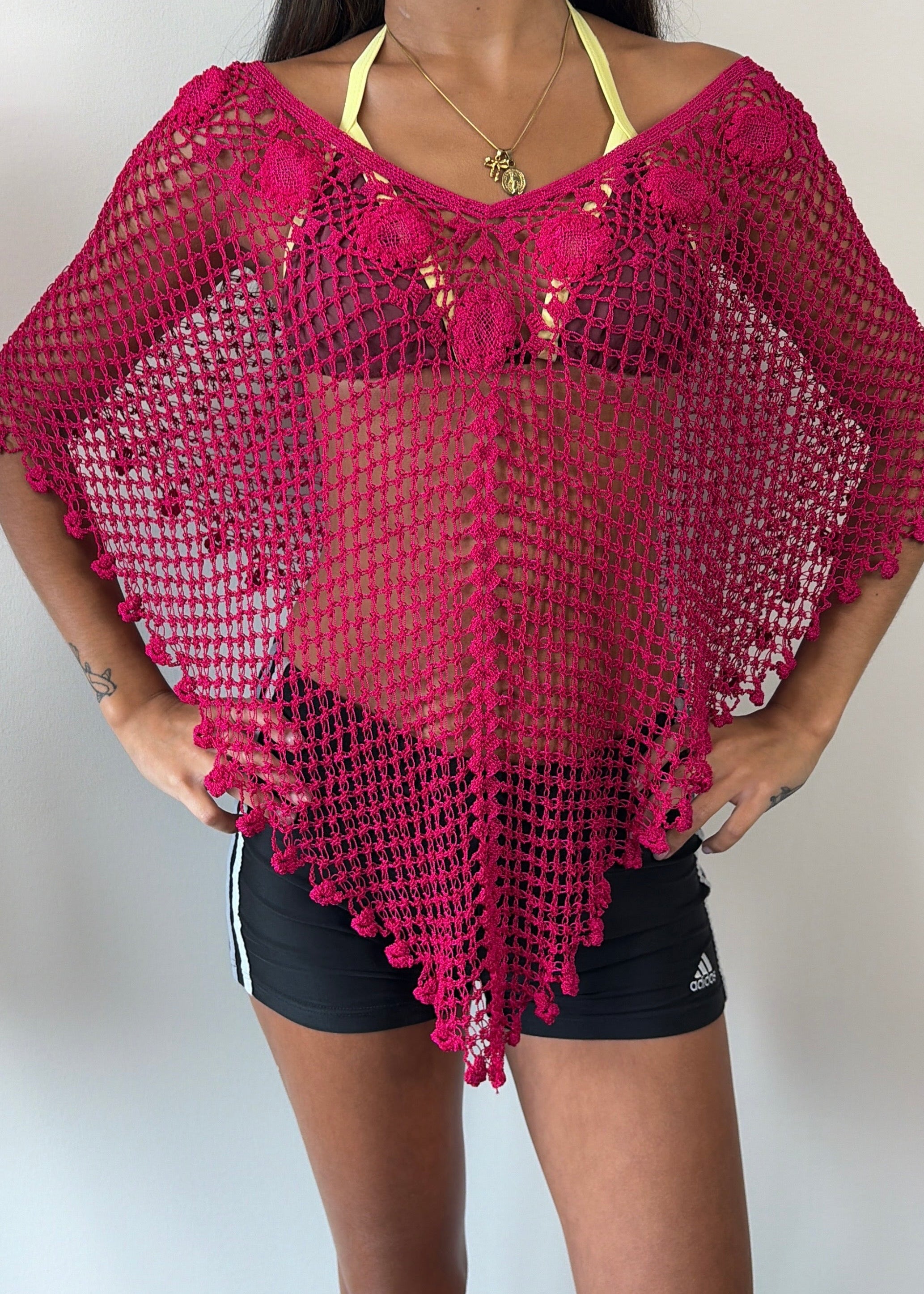 Pink Crochet Poncho