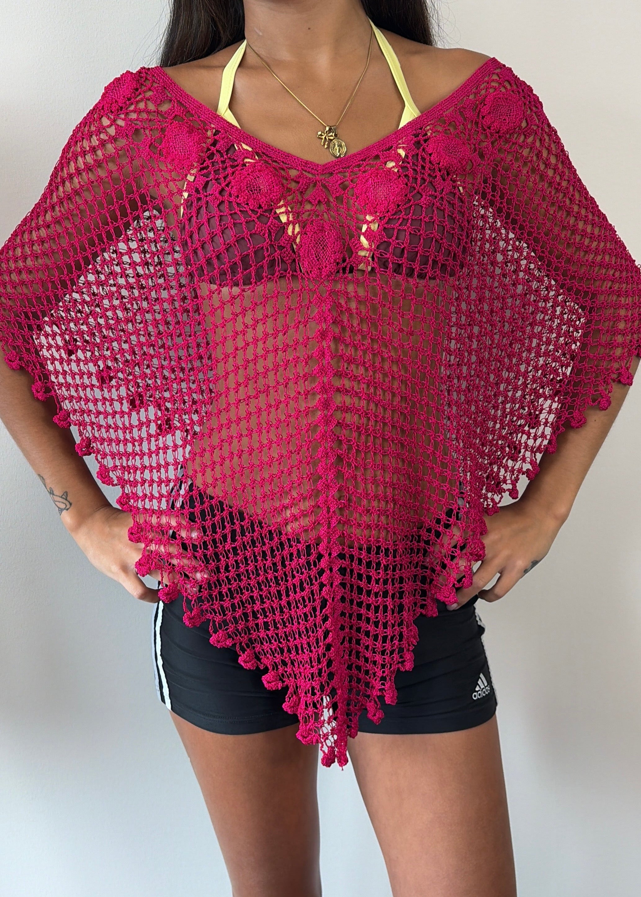Pink Crochet Poncho