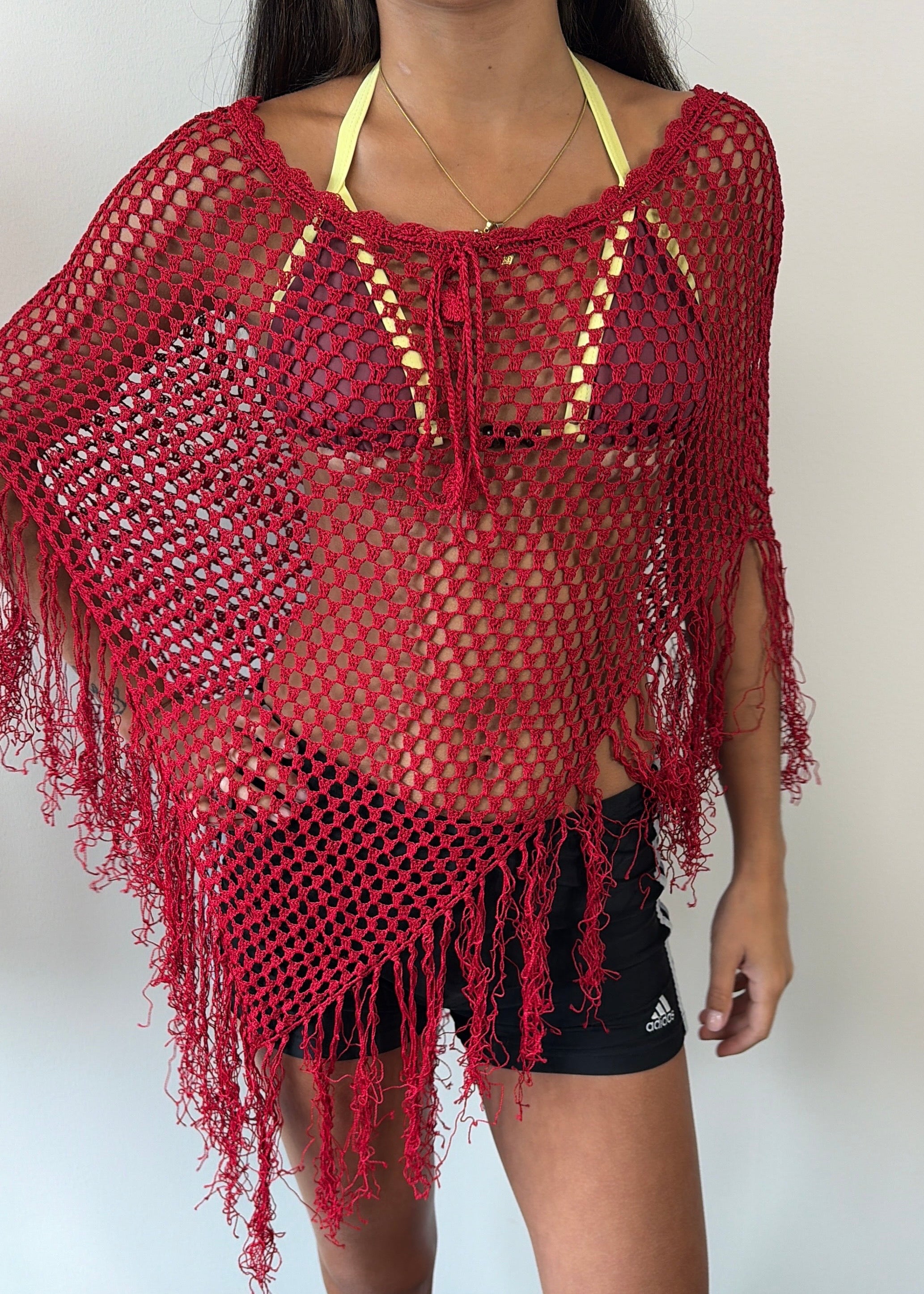 Red Fringe Multiway Poncho