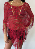 Red Fringe Multiway Poncho